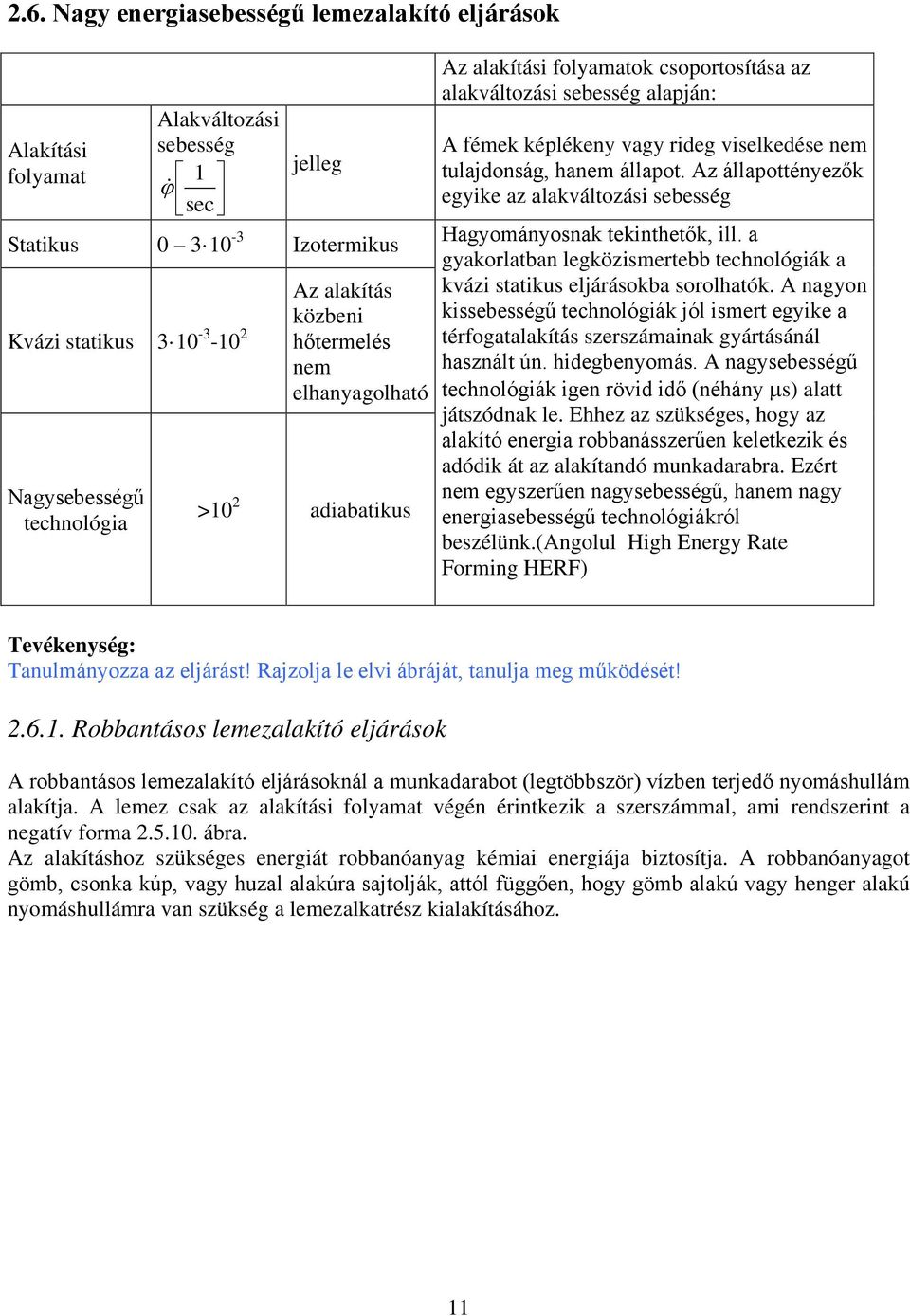 hanem állapot. Az állapottényezők egyike az alakváltozási sebesség Hagyományosnak tekinthetők, ill. a gyakorlatban legközismertebb technológiák a kvázi statikus eljárásokba sorolhatók.