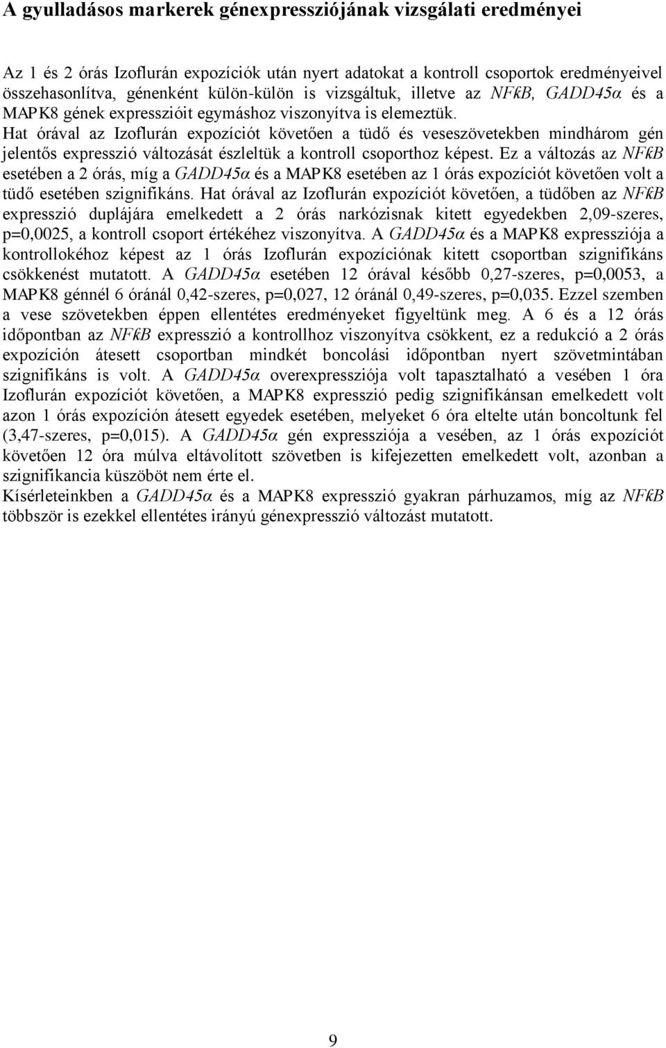 Hat órával az Izoflurán expozíciót követően a tüdő és veseszövetekben mindhárom gén jelentős expresszió változását észleltük a kontroll csoporthoz képest.