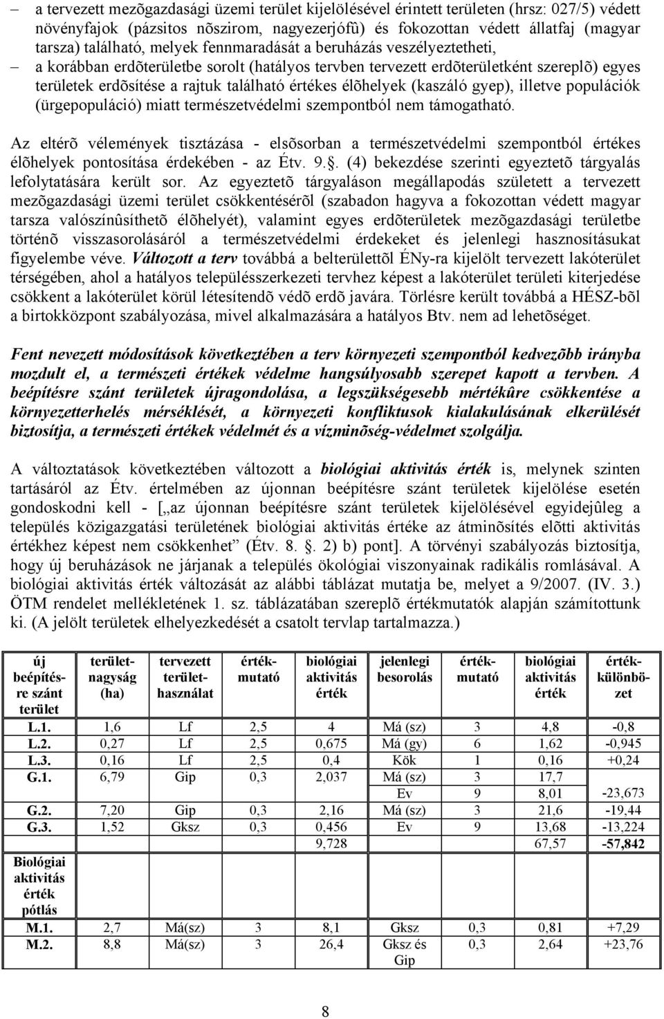 élõhelyek (kaszáló gyep), illetve populációk (ürgepopuláció) miatt természetvédelmi szempontból nem támogatható.