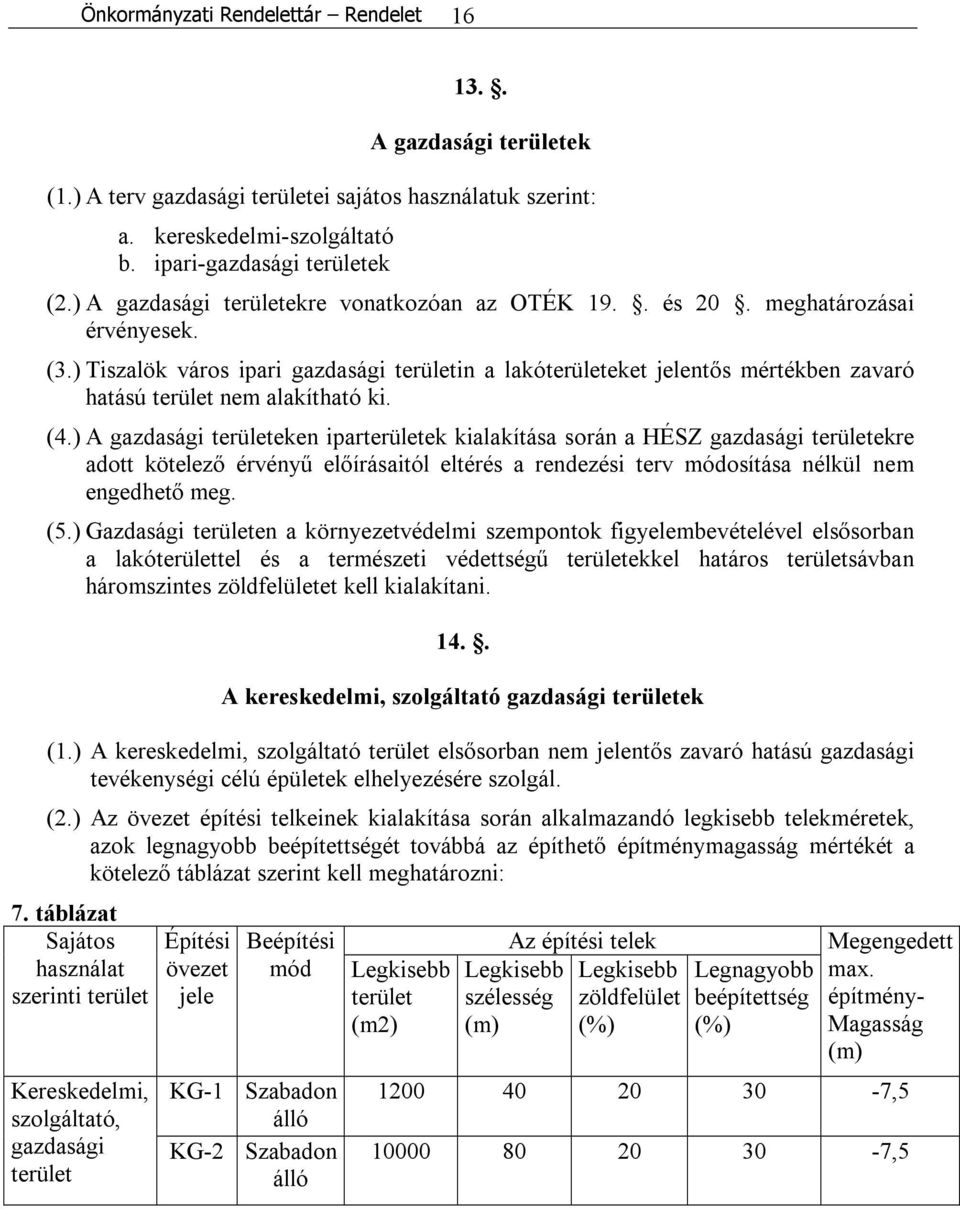 ) Tiszalök város ipari gazdasági területin a lakóterületeket jelentős mértékben zavaró hatású terület nem alakítható ki. (4.