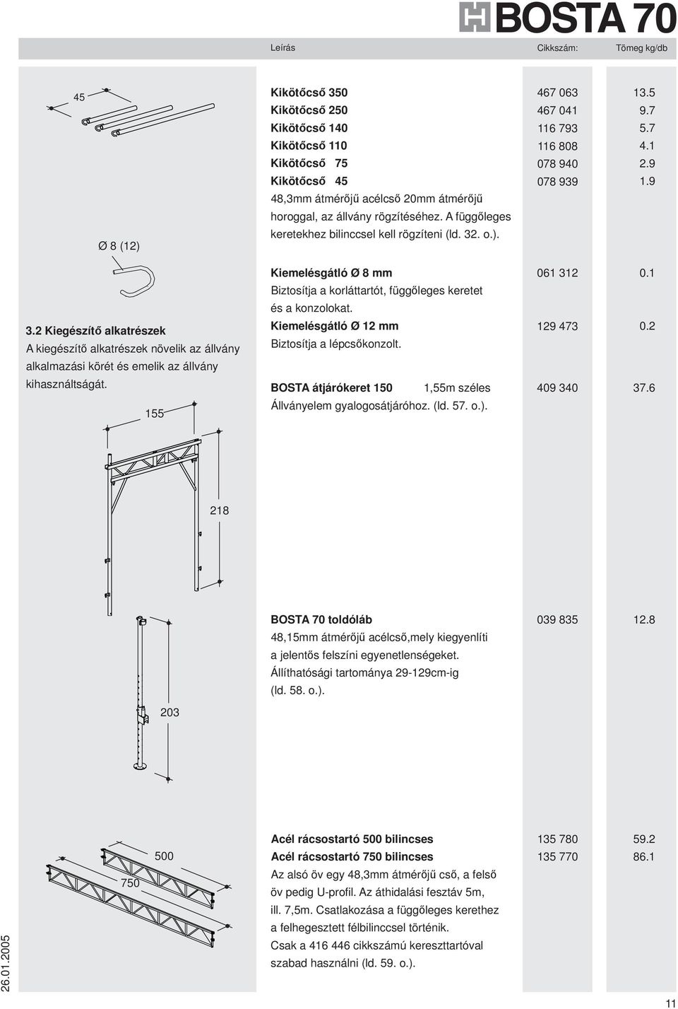 alkalmazási körét és emelik az állvány kihasználtságát. BOSTA átjárókeret 150 1,55m széles 155 Állványelem gyalogosátjáróhoz. (ld. 57. o.).