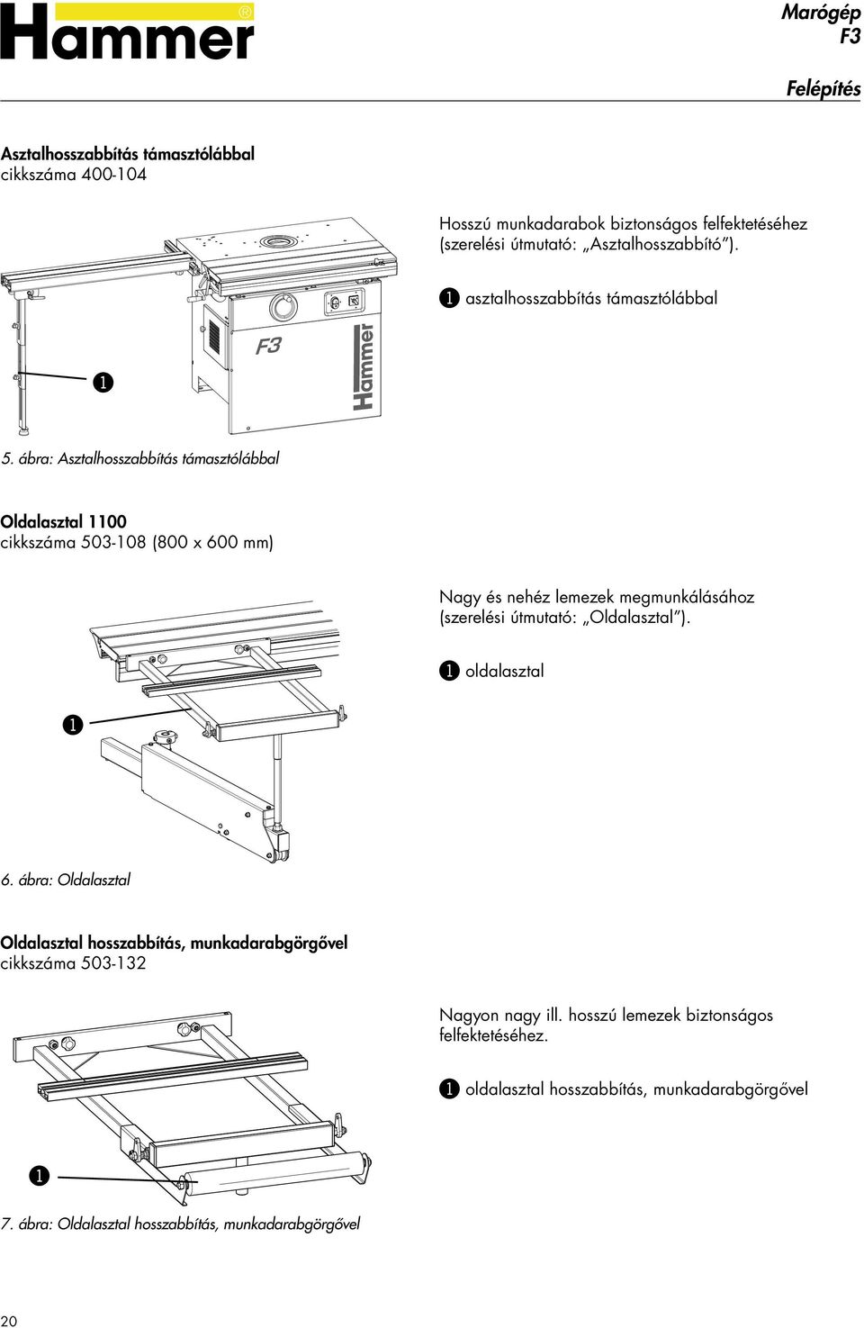 ábra: Asztalhosszabbítás támasztólábbal Oldalasztal 1100 cikkszáma 503-108 (800 x 600 mm) Nagy és nehéz lemezek megmunkálásához (szerelési útmutató: