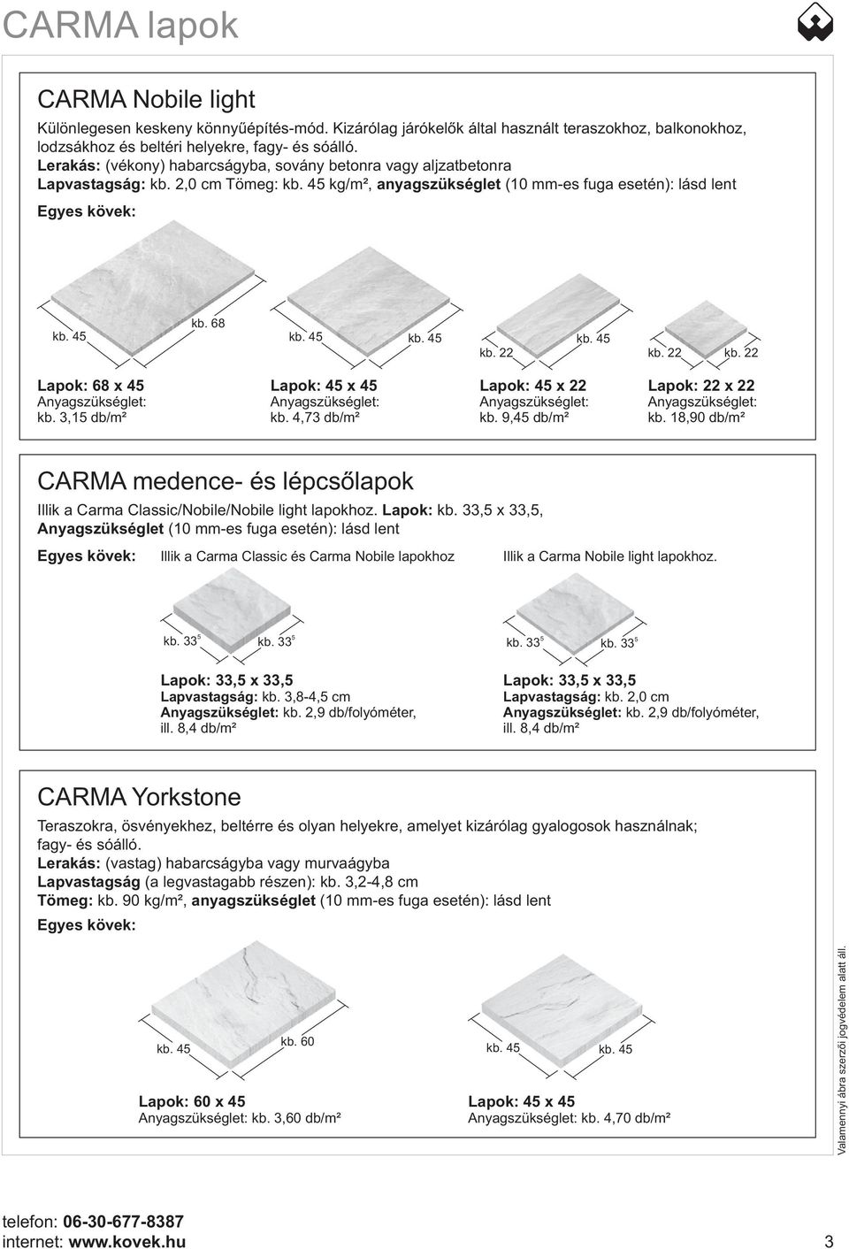 22 kb. 22 Lapok: 68 x 45 kb. 3,15 db/m² Lapok: 45 x 45 kb. 4,73 db/m² Lapok: 45 x 22 kb. 9,45 db/m² Lapok: 22 x 22 kb.