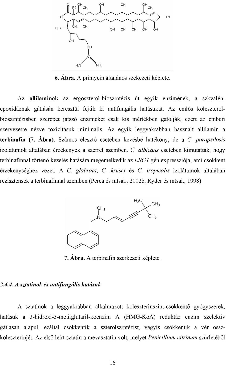 Az egyik leggyakrabban használt allilamin a terbinafin (7. Ábra). Számos élesztő esetében kevésbé hatékony, de a C.