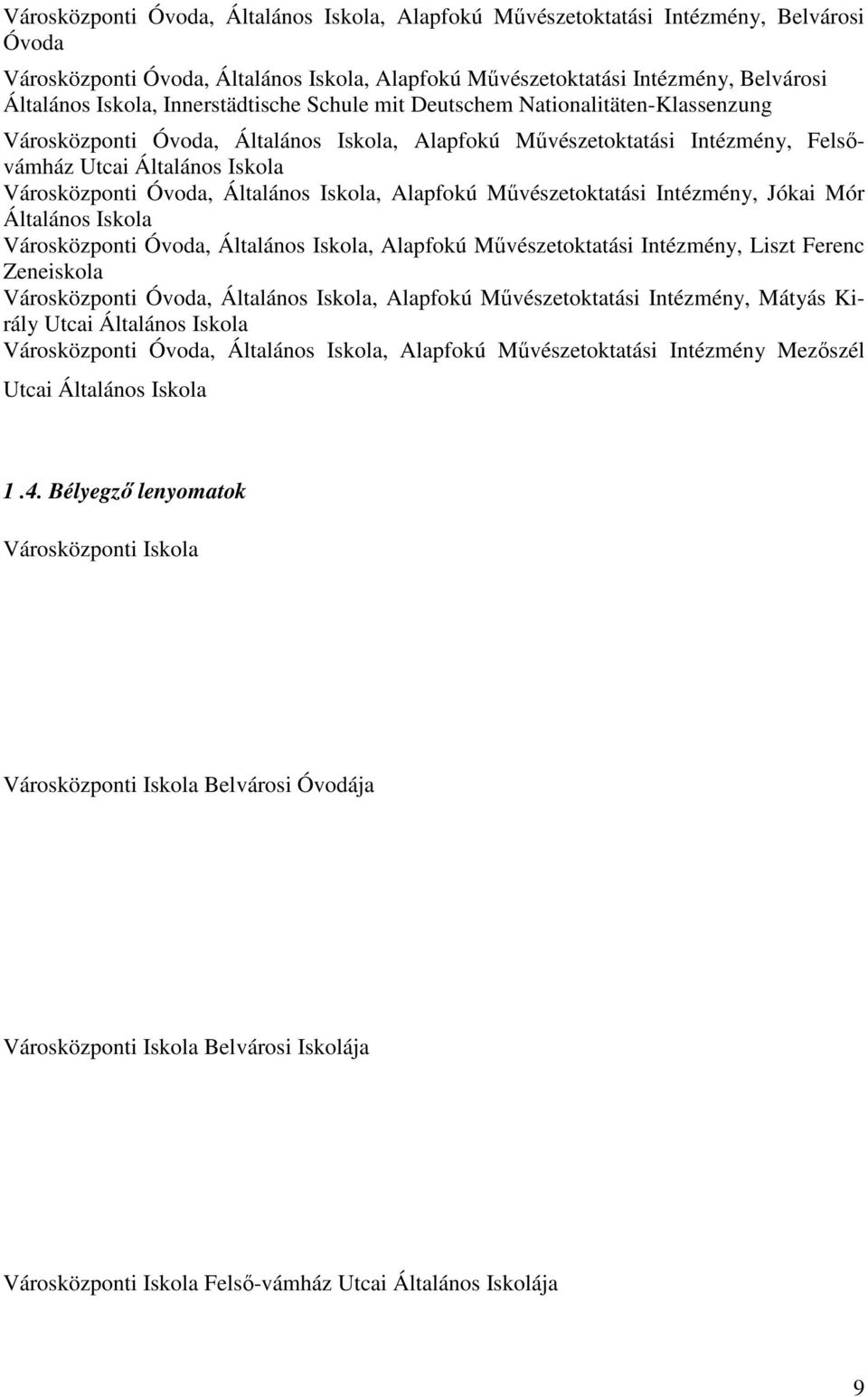 Általános Iskola, Alapfokú Művészetoktatási Intézmény, Jókai Mór Általános Iskola Városközponti Óvoda, Általános Iskola, Alapfokú Művészetoktatási Intézmény, Liszt Ferenc Zeneiskola Városközponti