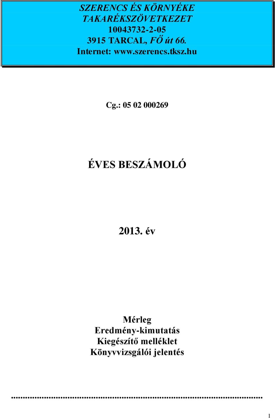 : 05 02 000269 ÉVES BESZÁMOLÓ 2013.