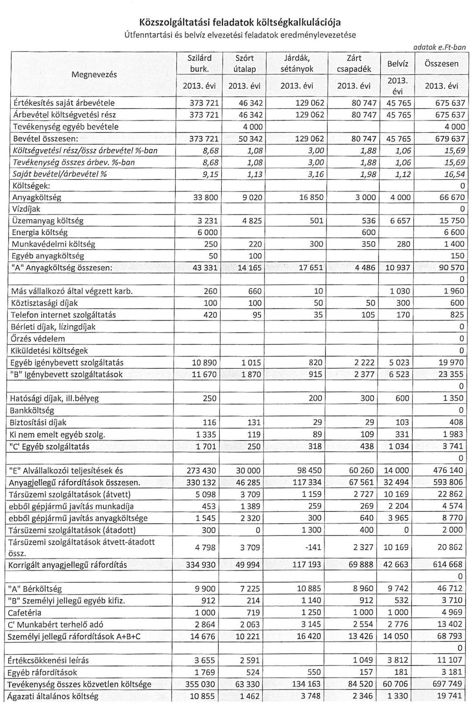 évi Értékesítés saját árbevétele 373721 46342 129062 80747 Árbevétel költségvetési rész 373721 46342 129062 80747 Tevékenység egyéb bevétele 4000 Bevétel összesen; 373721 50342 129062 80747