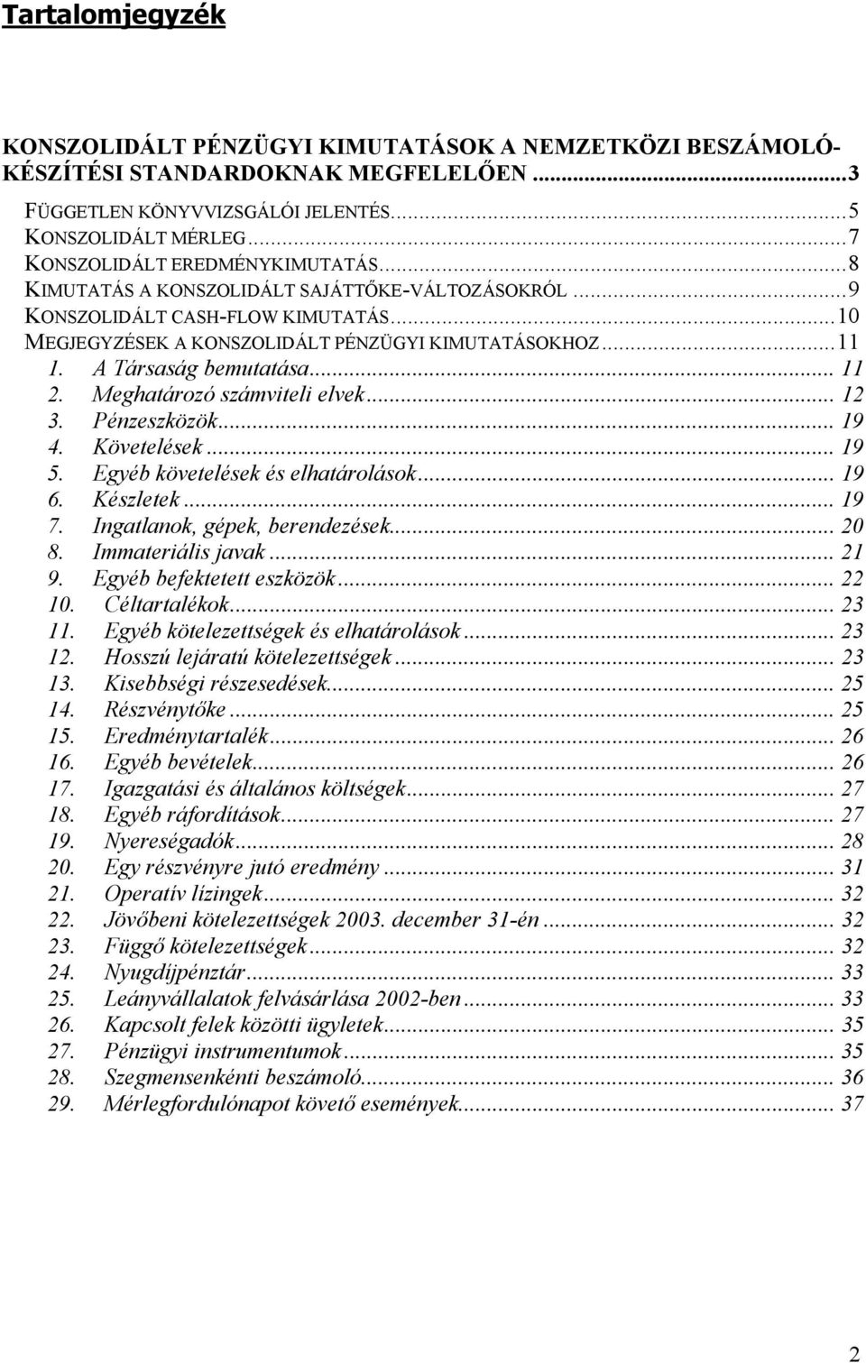 A Társaság bemutatása... 11 2. Meghatározó számviteli elvek... 12 3. Pénzeszközök... 19 4. Követelések... 19 5. Egyéb követelések és elhatárolások... 19 6. Készletek... 19 7.