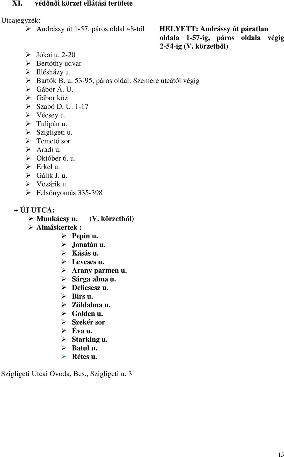 Felsınyomás 335-398 + ÚJ UTCA: Munkácsy u. (V. körzetbıl) Almáskertek : Pepin u. Jonatán u. Kásás u. Leveses u. Arany parmen u. Sárga alma u. Delicsesz u. Birs u.