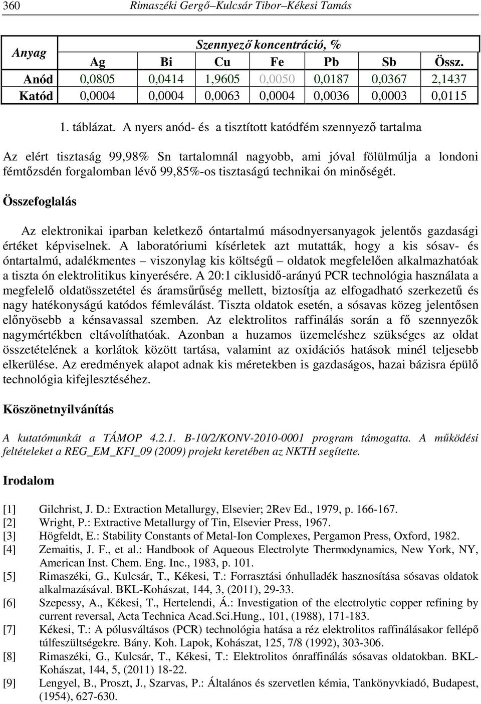 ón minőségét. Összefoglalás Az elektronikai iparban keletkező óntartalmú másodnyersanyagok jelentős gazdasági értéket képviselnek.