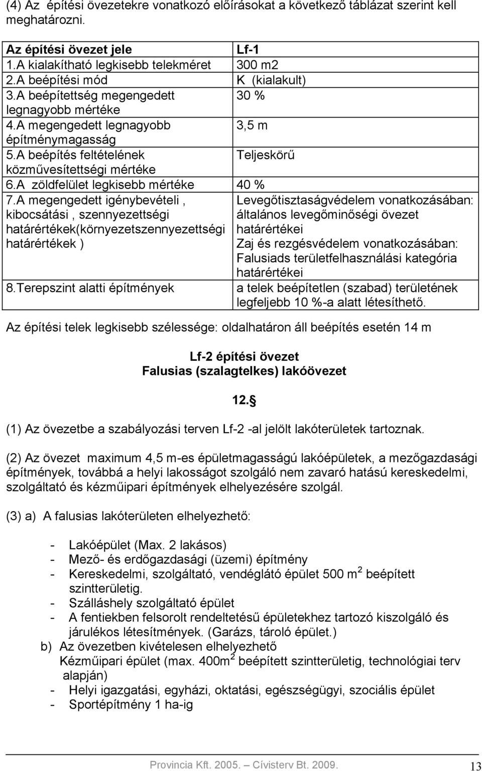 A zöldfelület legkisebb mértéke 40 % 7.