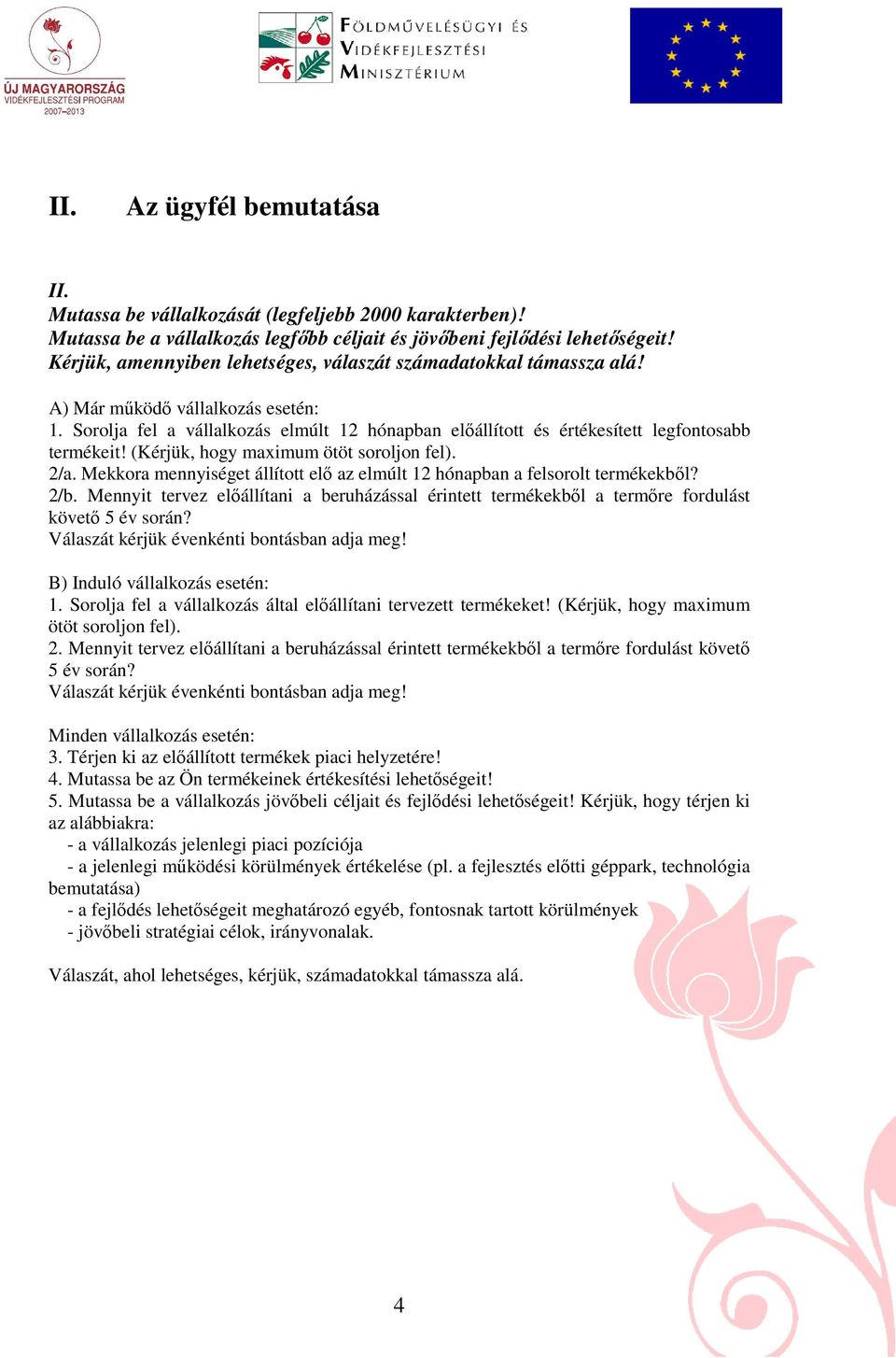 Sorolja fel a vállalkozás elmúlt 12 hónapban elıállított és értékesített legfontosabb termékeit! (Kérjük, hogy maximum ötöt soroljon fel). 2/a.