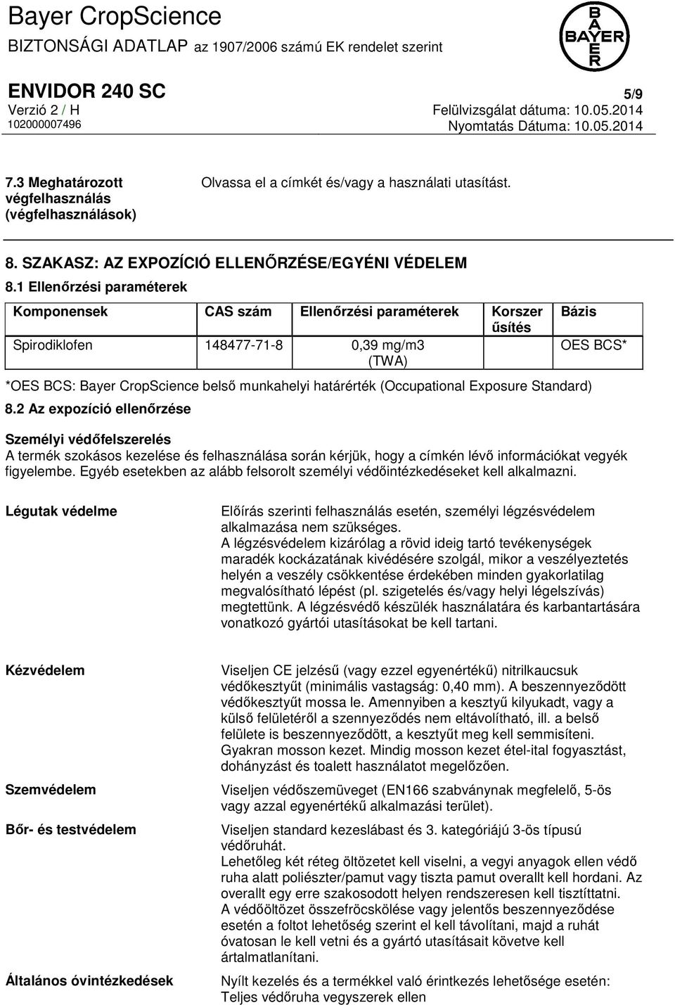 (Occupational Exposure Standard) 8.