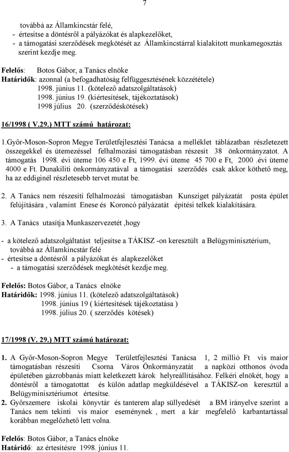 (szerzıdéskötések) 16/1998 ( V.29.) MTT számú határozat: 1.