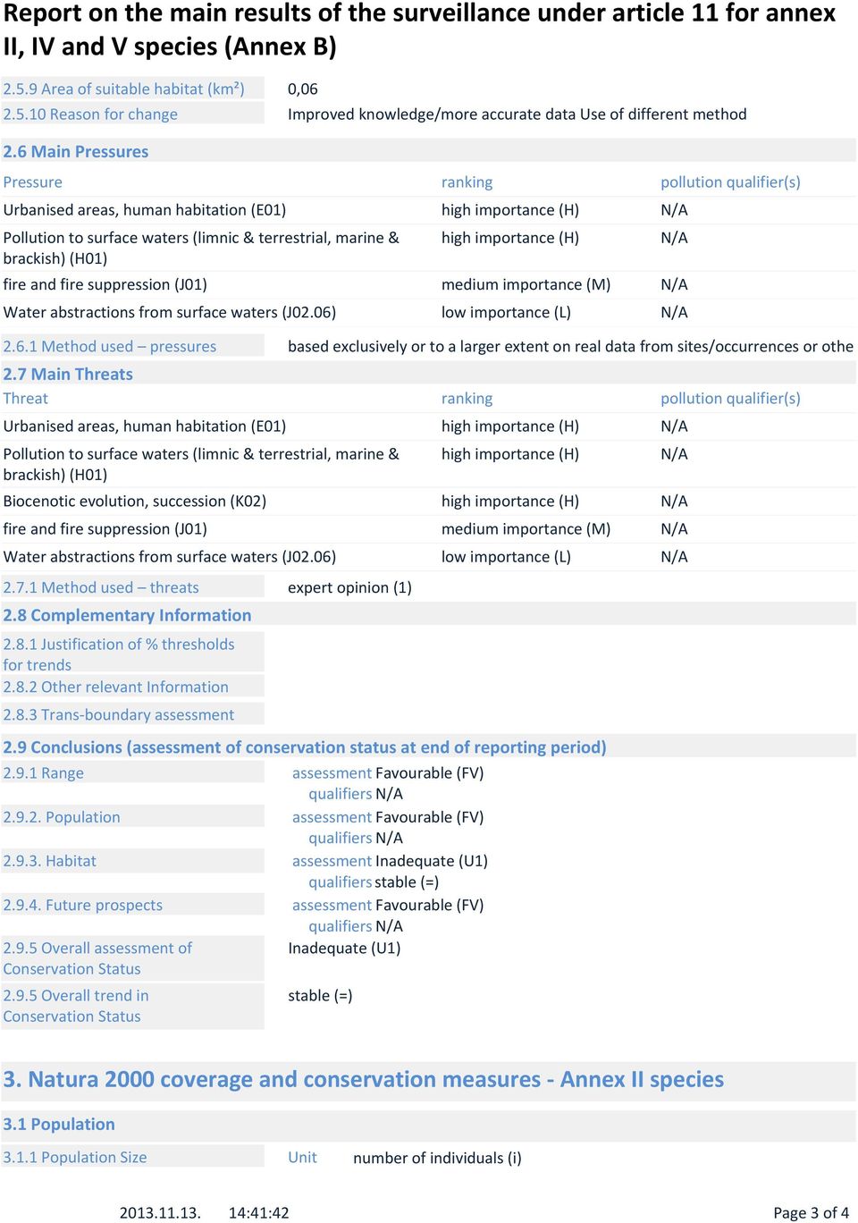 (J01) Water abstractions from surface waters (J02.06) 2.6.1 Method used pressures based exclusively or to a larger extent on real data from sites/occurrences or othe 2.