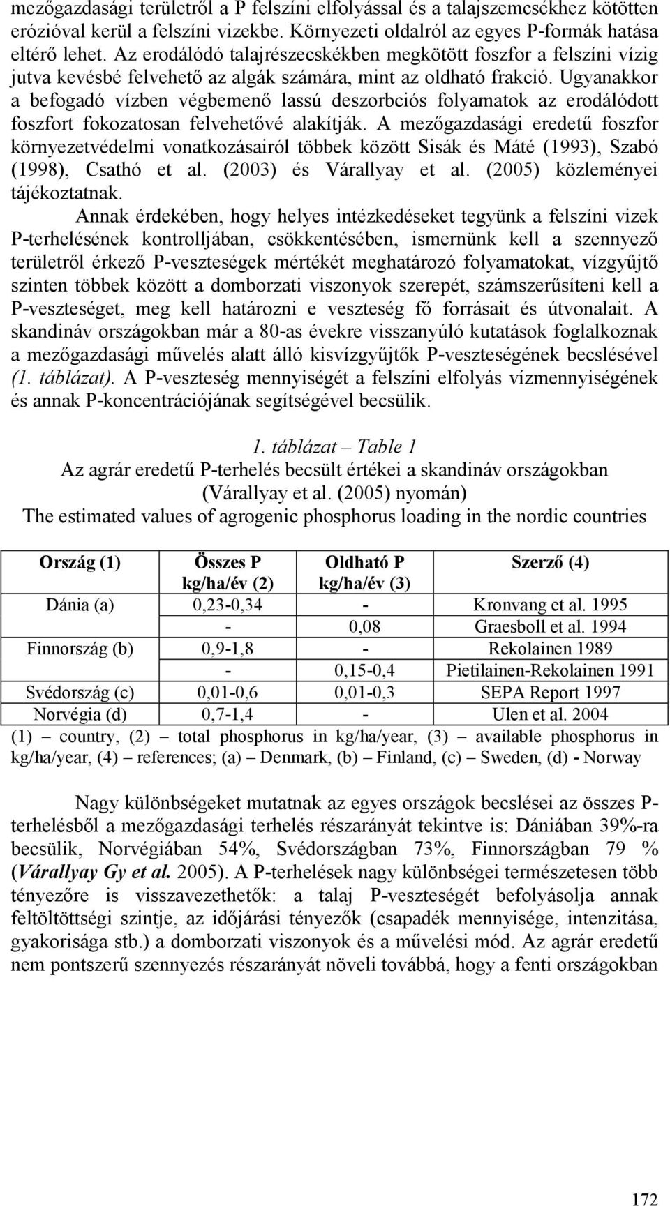 Ugyanakkor a befogadó vízben végbemenı lassú deszorbciós folyamatok az erodálódott foszfort fokozatosan felvehetıvé alakítják.