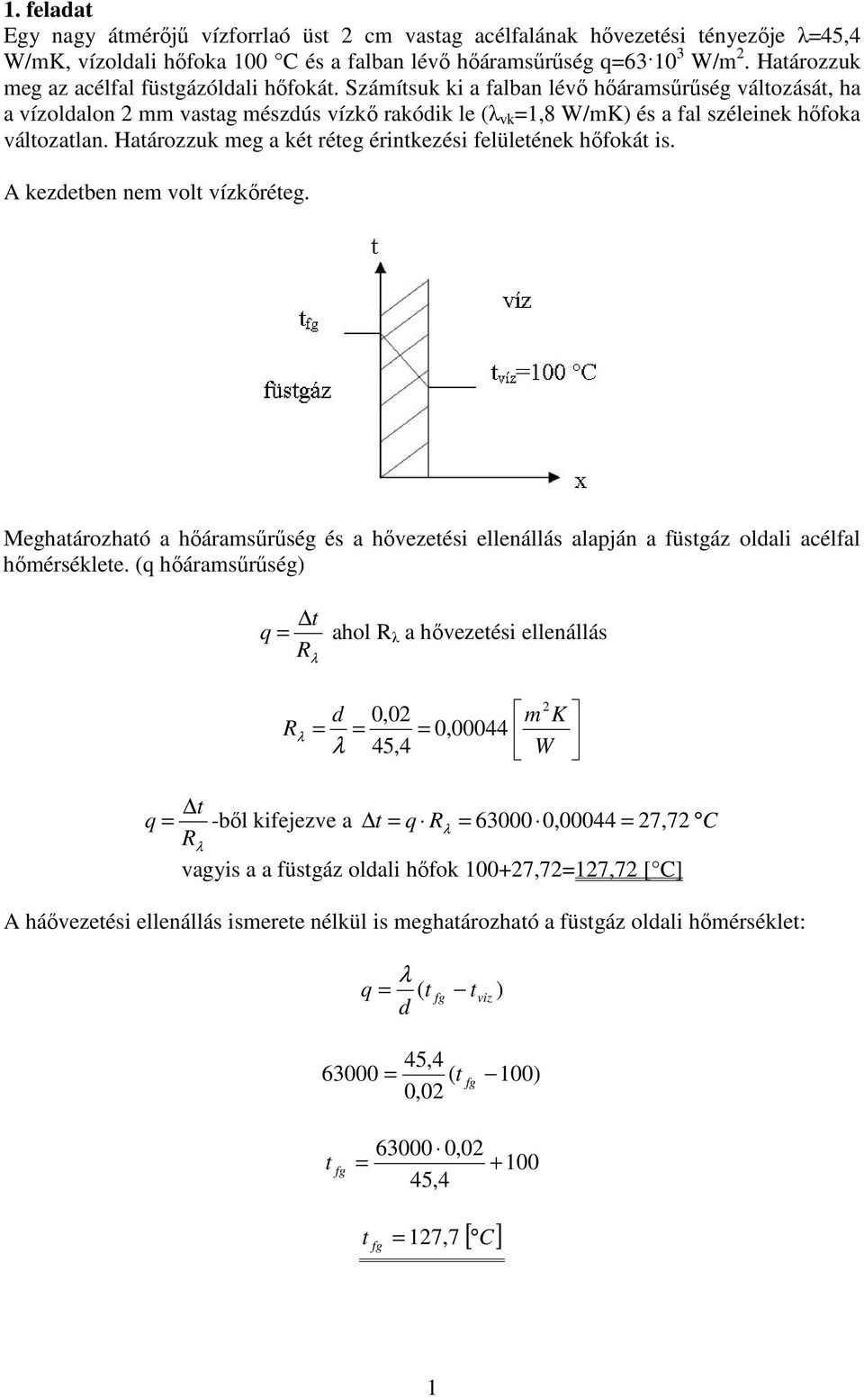 A ezeten nem volt vízıréteg. Meghatározható a hıáramsőrőség és a hıvezetési ellenállás alapján a füstgáz olali acélfal hımérsélete.
