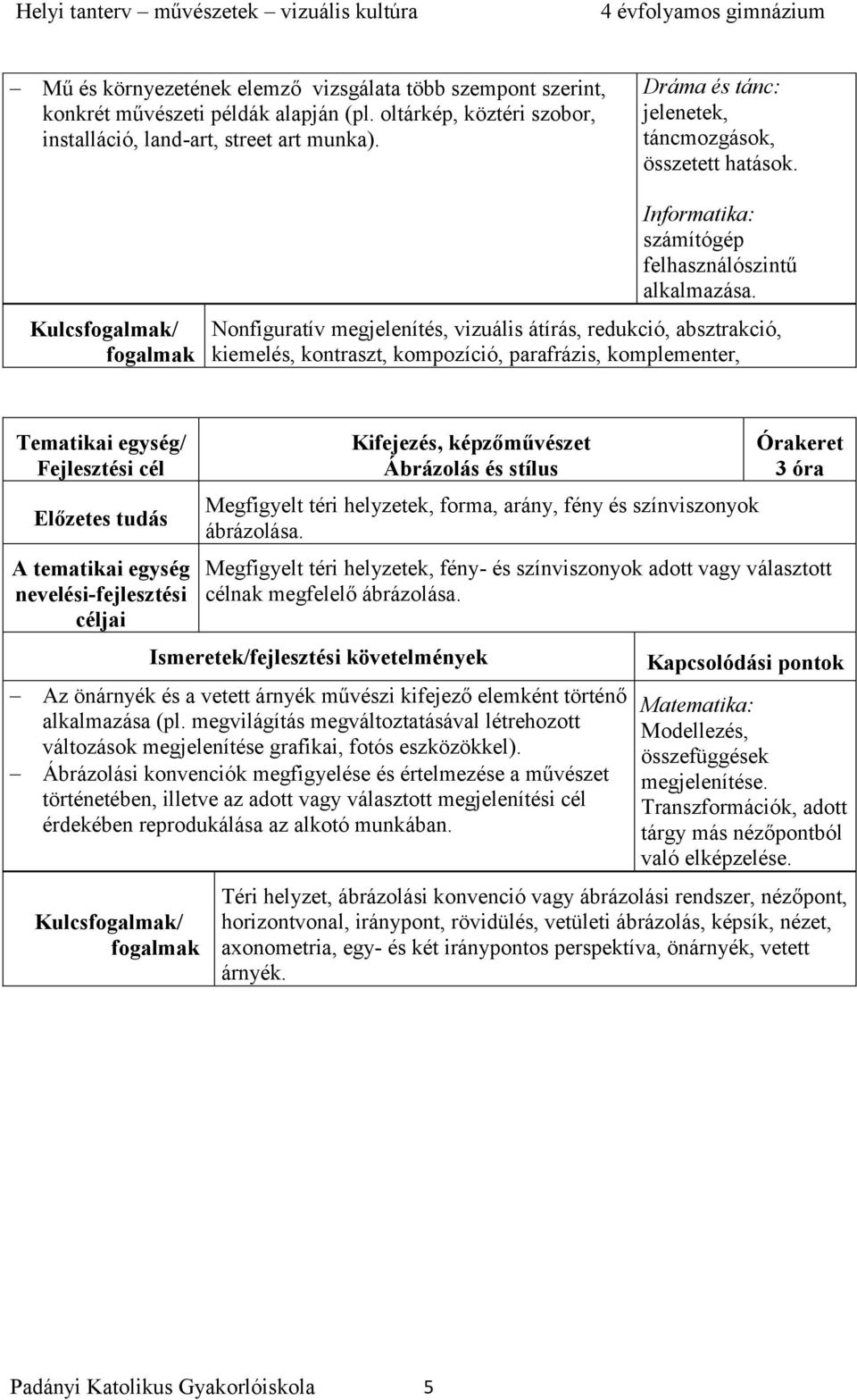 Nonfiguratív megjelenítés, vizuális átírás, redukció, absztrakció, kiemelés, kontraszt, kompozíció, parafrázis, komplementer, Kifejezés, képzőművészet Ábrázolás és stílus Megfigyelt téri helyzetek,