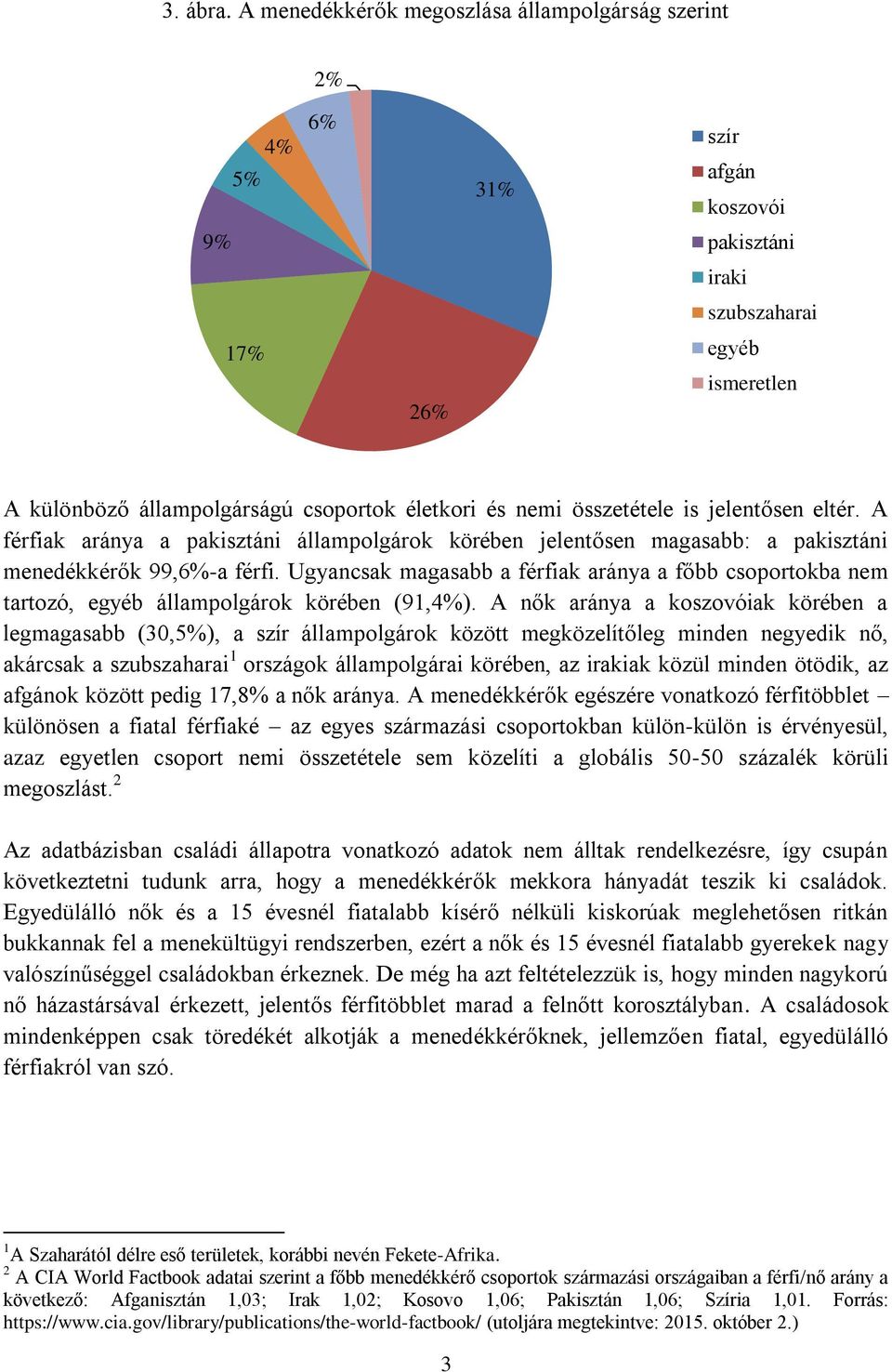 összetétele is jelentősen eltér. A férfiak aránya a pakisztáni állampolgárok körében jelentősen magasabb: a pakisztáni menedékkérők 99,6%-a férfi.