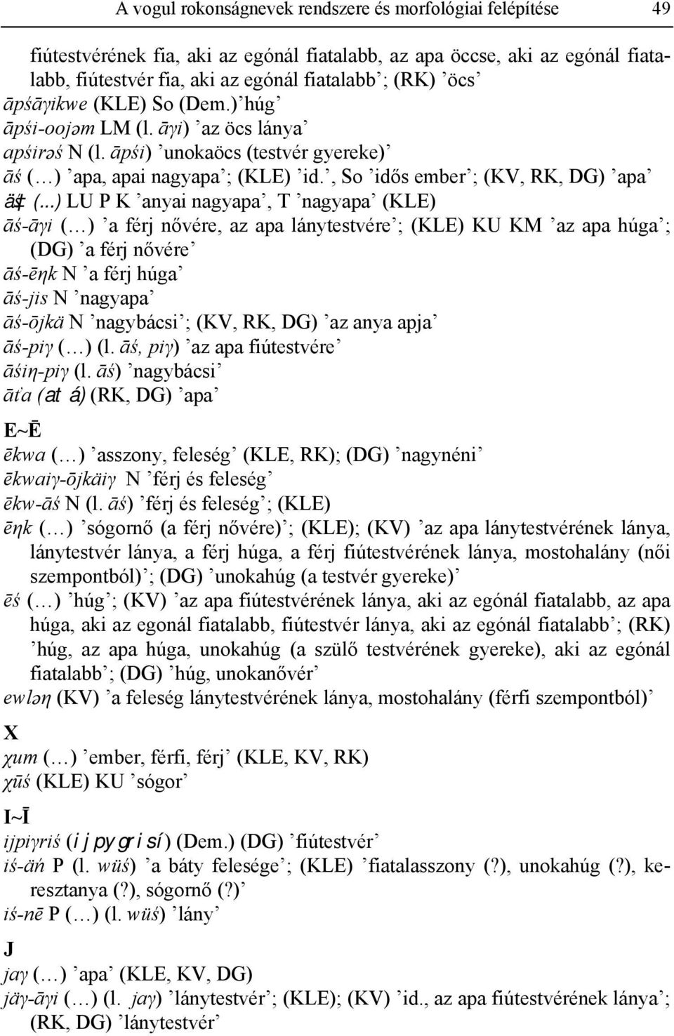 ..) LU P K anyai nagyapa, T nagyapa (KLE) āś-āγi ( ) a férj nővére, az apa lánytestvére ; (KLE) KU KM az apa húga ; (DG) a férj nővére āś-ēηk N a férj húga āś-jis N nagyapa āś-ōjkä N nagybácsi ; (KV,