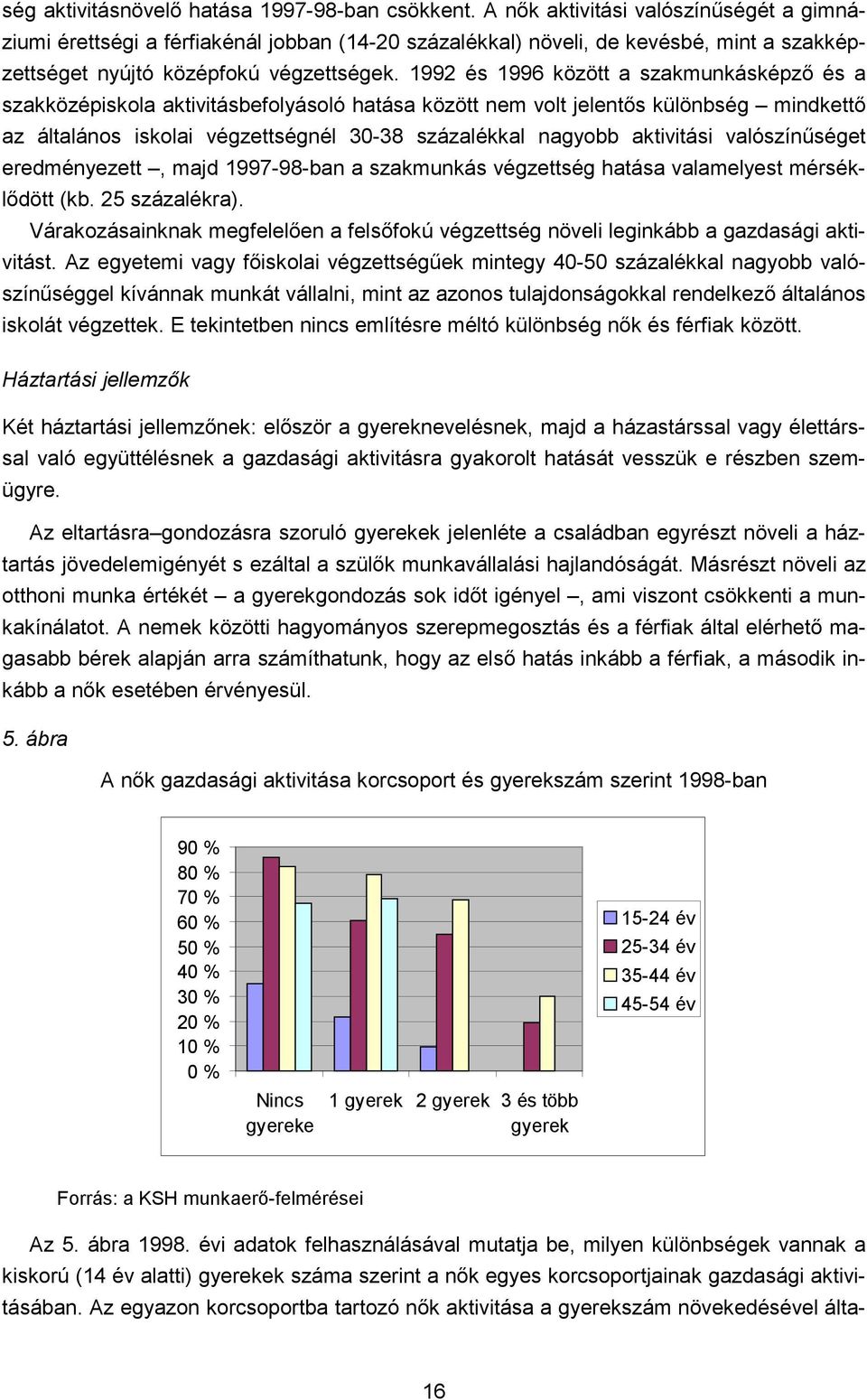 1992 és 1996 között a szakmunkásképző és a szakközépiskola aktivitásbefolyásoló hatása között nem volt jelentős különbség mindkettő az általános iskolai végzettségnél 30-38 százalékkal nagyobb