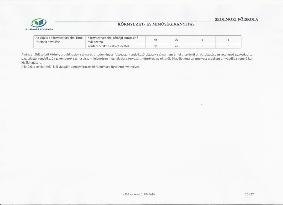 célértéket. Az oktatásban résztvevo gyakorlati tapasztalattal rendelkezo szakemberek száma viszont jelentosen meghaladja a tervezett mértéket.