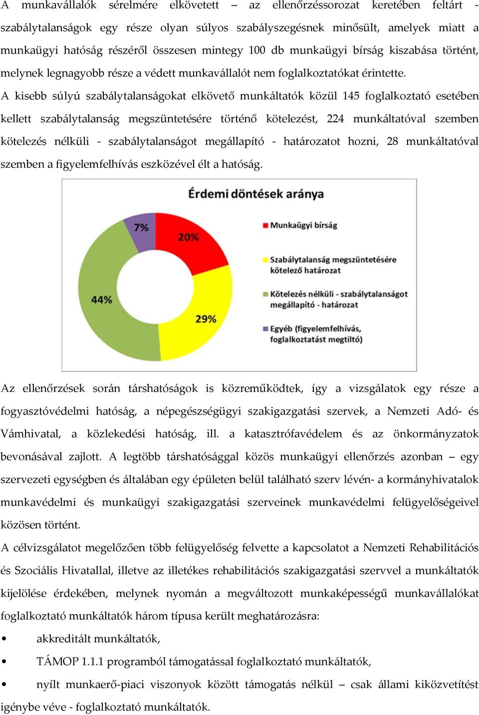 A kisebb súlyú szabálytalanságokat elkövető munkáltatók közül 145 foglalkoztató esetében kellett szabálytalanság megszüntetésére történő kötelezést, 224 munkáltatóval szemben kötelezés nélküli -