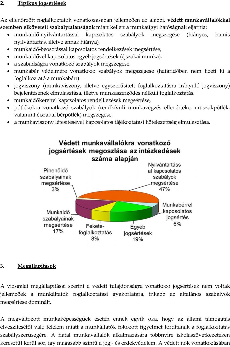 egyéb jogsértések (éjszakai munka), a szabadságra vonatkozó szabályok megszegése, munkabér védelmére vonatkozó szabályok megszegése (határidőben nem fizeti ki a foglalkoztató a munkabért) jogviszony