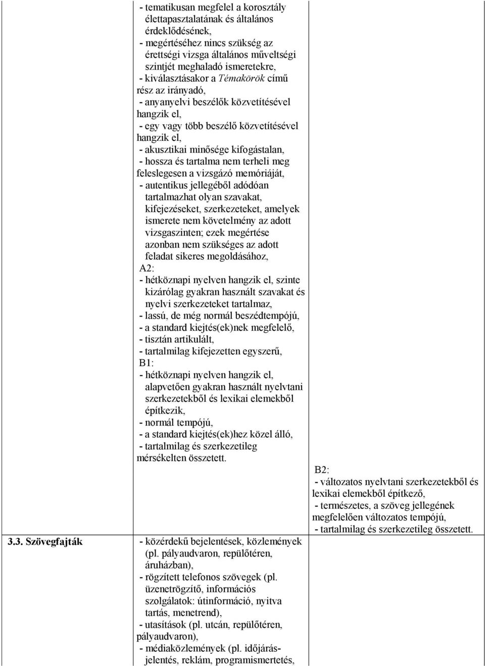 tartalma nem terheli meg feleslegesen a vizsgázó memóriáját, - autentikus jellegéből adódóan tartalmazhat olyan szavakat, kifejezéseket, szerkezeteket, amelyek ismerete nem követelmény az adott