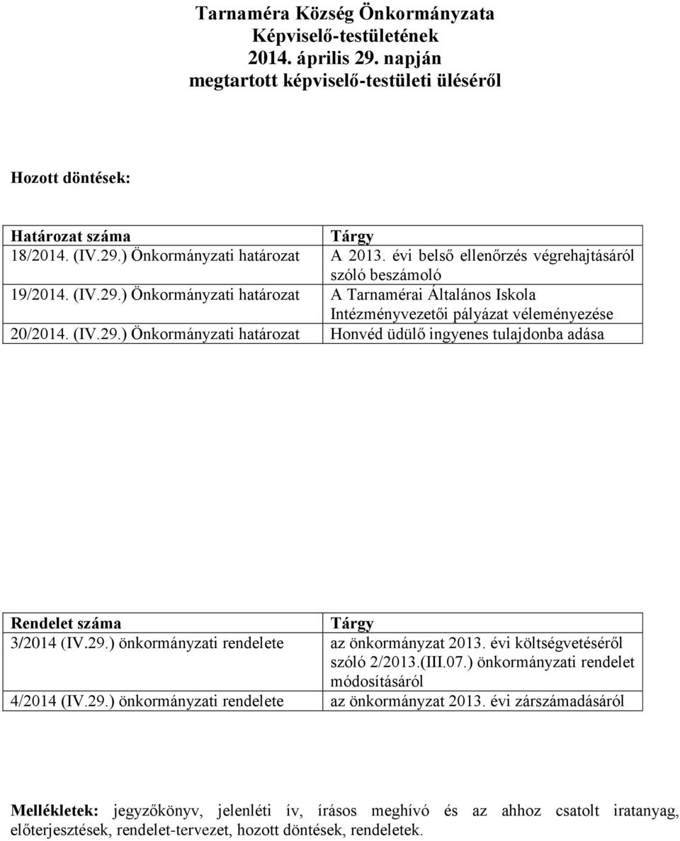 29.) önkormányzati rendelete az önkormányzat 2013.