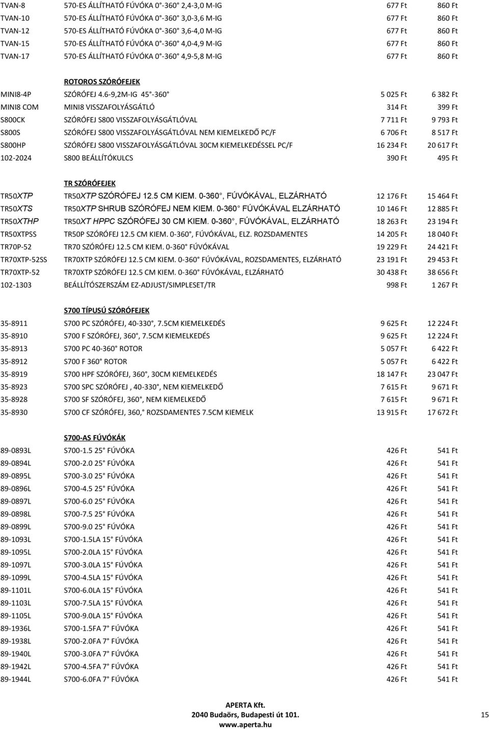 6-9,2M-IG 45-360 5 025 Ft 6 382 Ft MINI8 COM MINI8 VISSZAFOLYÁSGÁTLÓ 314 Ft 399 Ft S800CK SZÓRÓFEJ S800 VISSZAFOLYÁSGÁTLÓVAL 7 711 Ft 9 793 Ft S800S SZÓRÓFEJ S800 VISSZAFOLYÁSGÁTLÓVAL NEM KIEMELKEDŐ