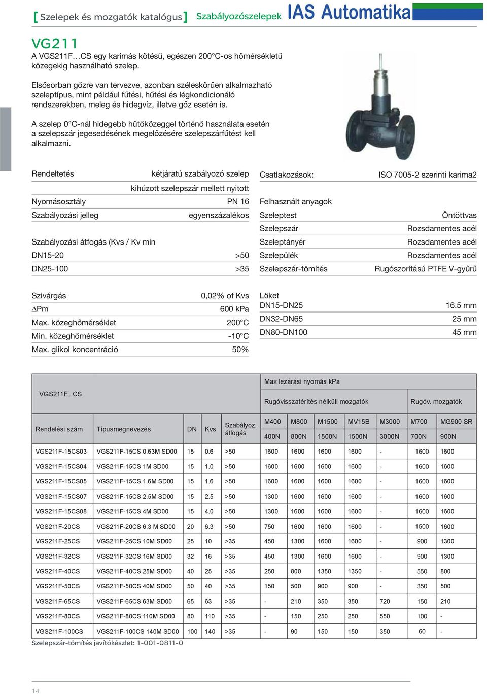 A szelep 0 C-nál hidegebb hűtőközeggel történő használata esetén a szelepszár jegesedésének megelőzésére szelepszárfűtést kell alkalmazni.