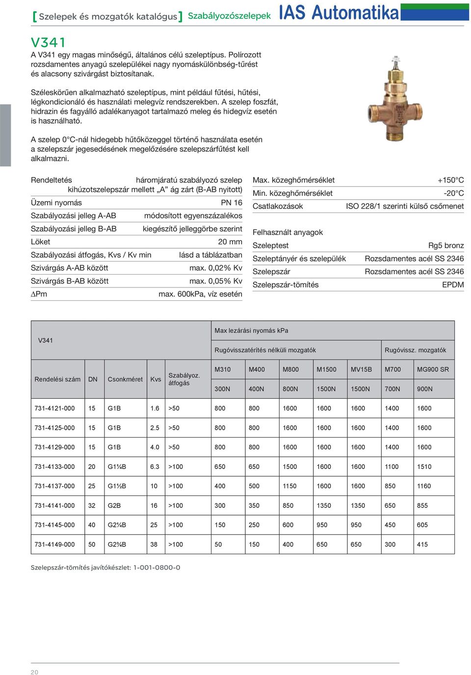 A szelep foszfát, hidrazin és fagyálló adalékanyagot tartalmazó meleg és hidegvíz esetén is használható.