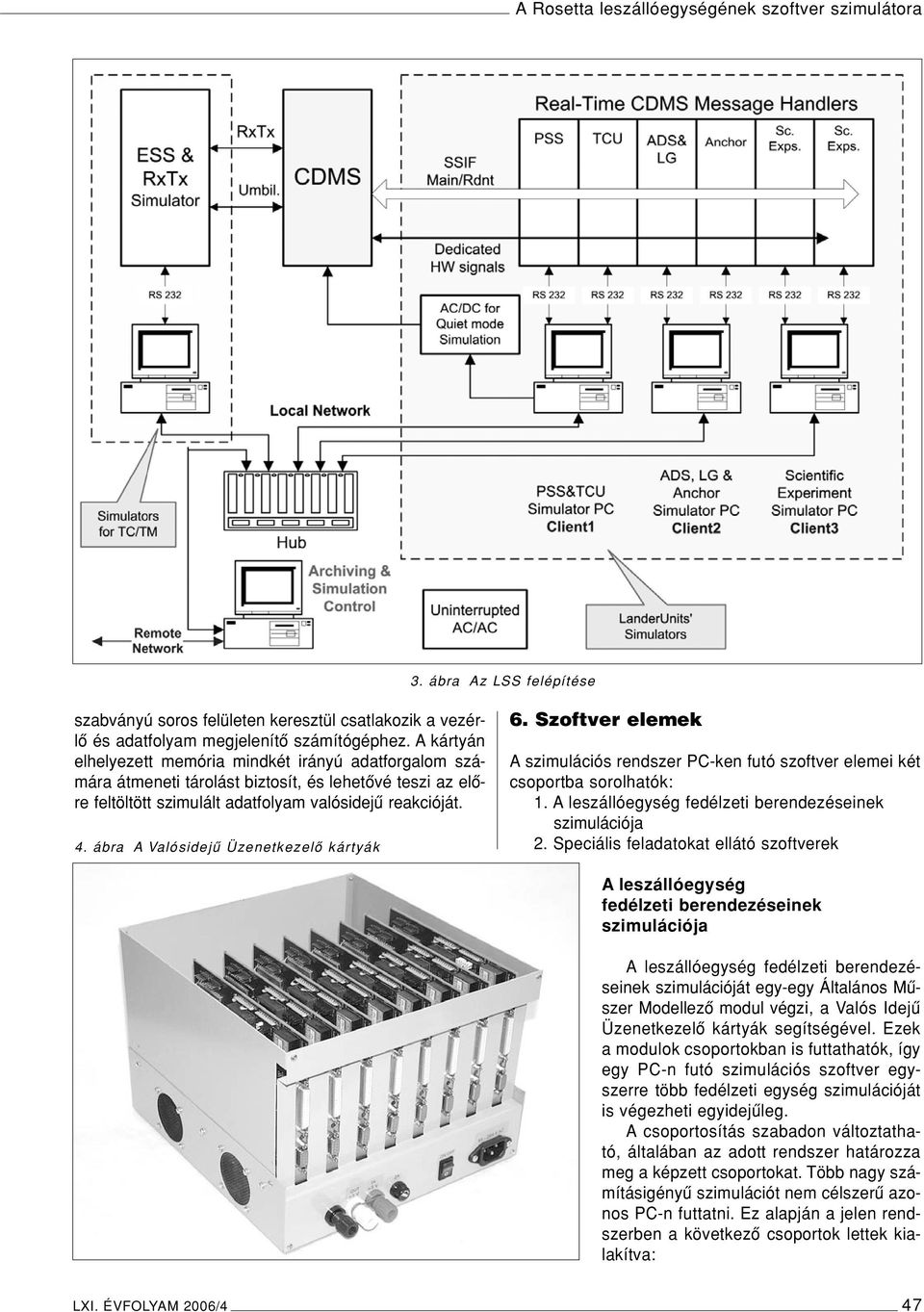 ábra A Valósidejû Üzenetkezelô kártyák 6. Szoftver elemek A szimulációs rendszer PC-ken futó szoftver elemei két csoportba sorolhatók: 1. A leszállóegység fedélzeti berendezéseinek szimulációja 2.