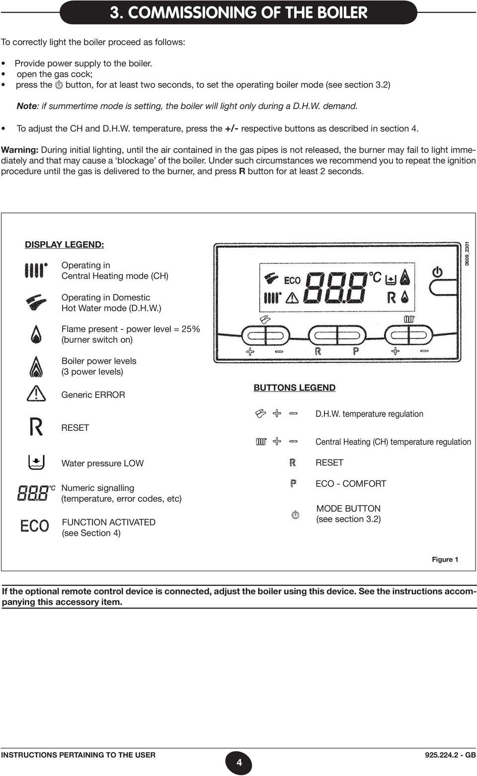 demand. To adjust the CH and D.H.W. temperature, press the +/- respective buttons as described in section 4.