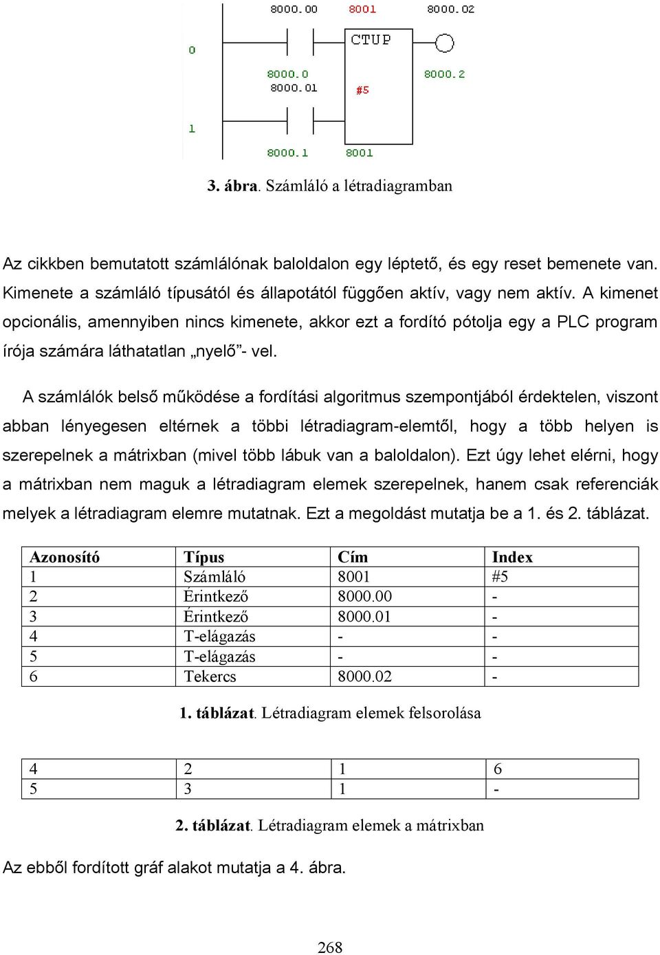 A számlálók belső működése a fordítási algoritmus szempontjából érdektelen, viszont abban lényegesen eltérnek a többi létradiagram-elemtől, hogy a több helyen is szerepelnek a mátrixban (mivel több