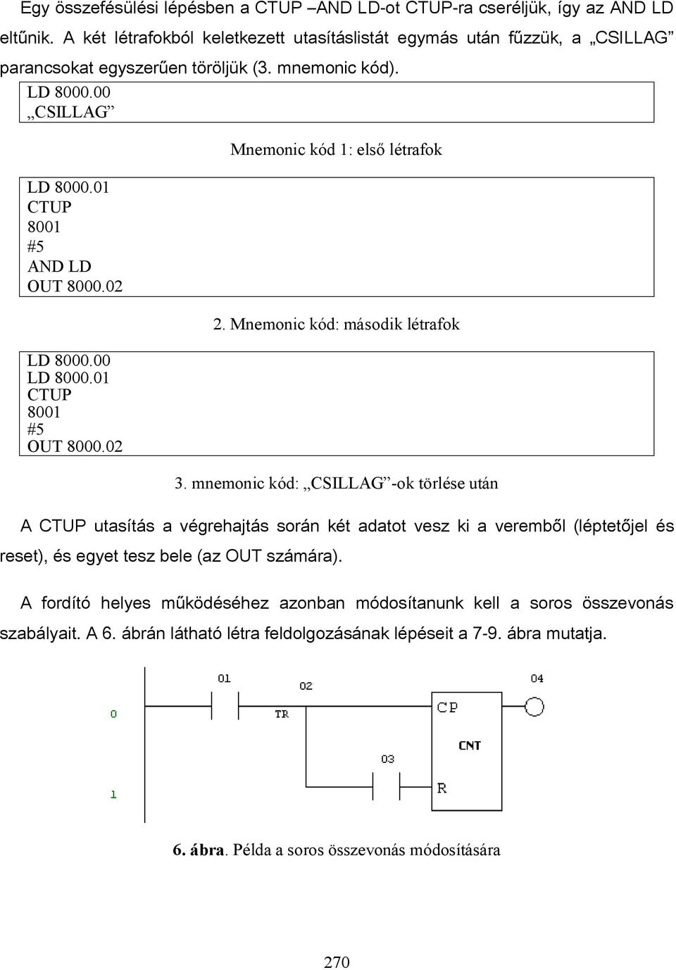 02 LD 8000.00 LD 8000.01 CTUP 8001 #5 OUT 8000.02 Mnemonic kód 1: első létrafok 2. Mnemonic kód: második létrafok 3.