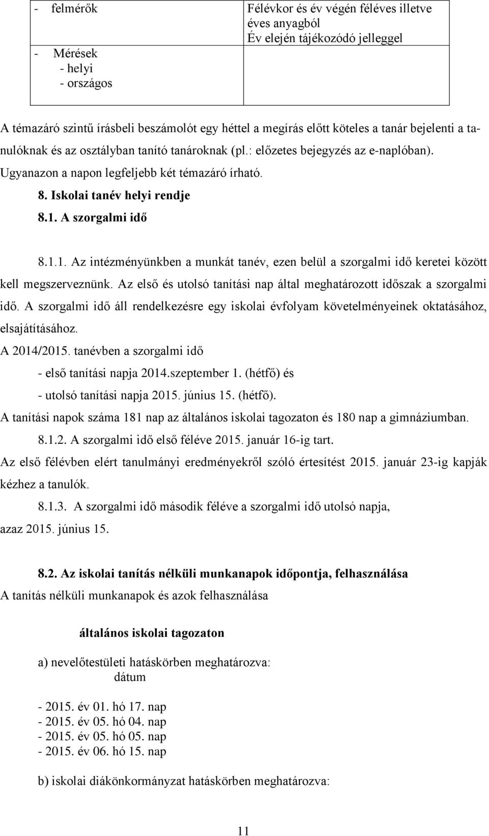 A szorgalmi idő 8.1.1. Az intézményünkben a munkát tanév, ezen belül a szorgalmi idő keretei között kell megszerveznünk. Az első és utolsó tanítási nap által meghatározott időszak a szorgalmi idő.