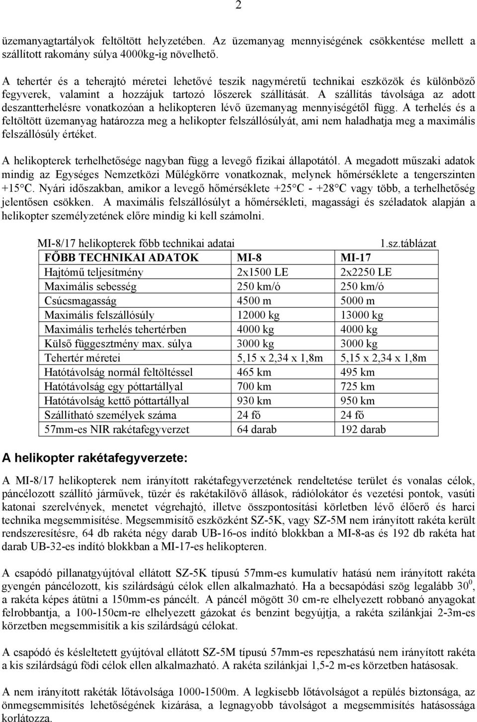 A szállítás távolsága az adott deszantterhelésre vonatkozóan a helikopteren lévő üzemanyag mennyiségétől függ.