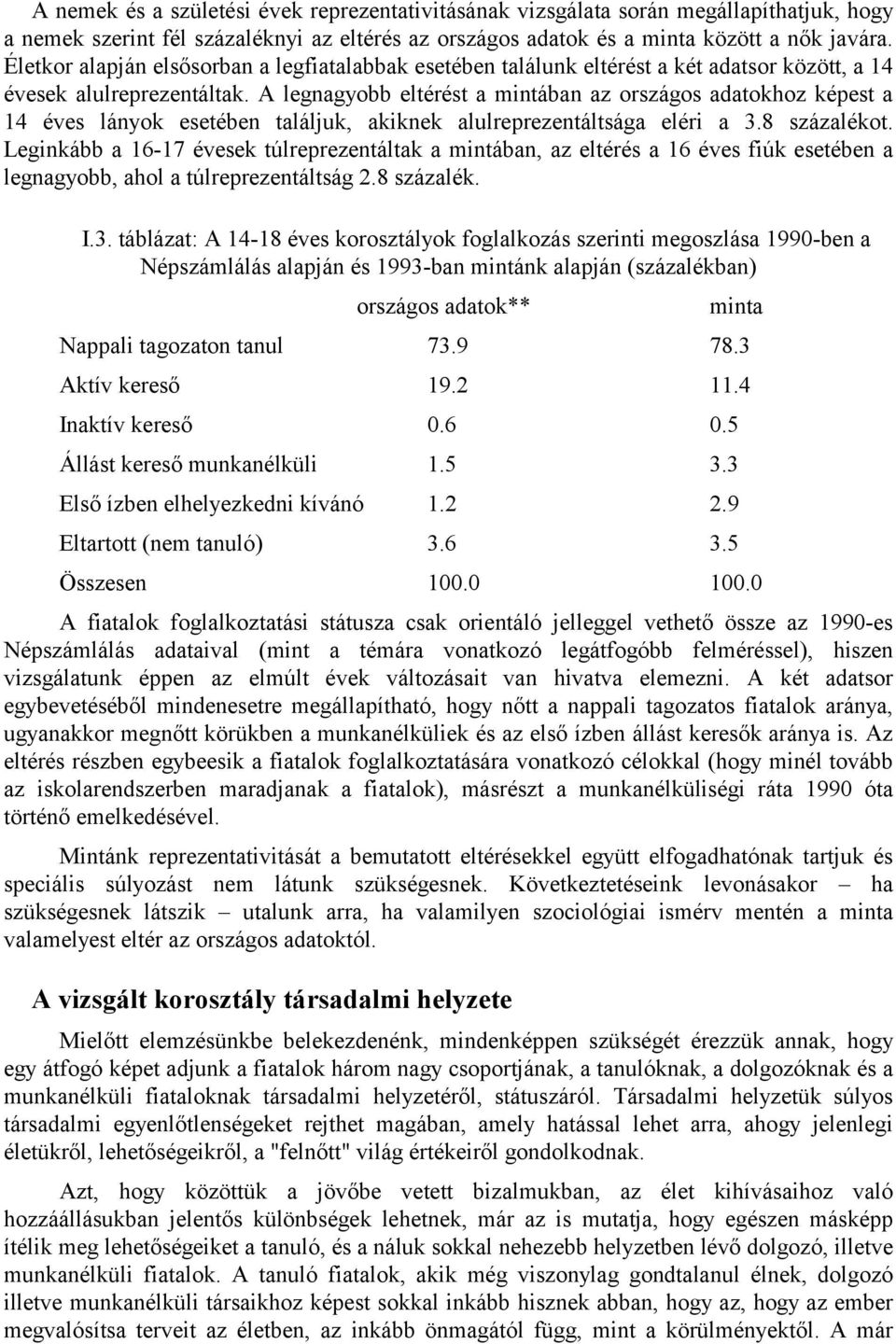 A legnagyobb eltérést a mintában az országos adatokhoz képest a 14 éves lányok esetében találjuk, akiknek alulreprezentáltsága eléri a 3.8 százalékot.