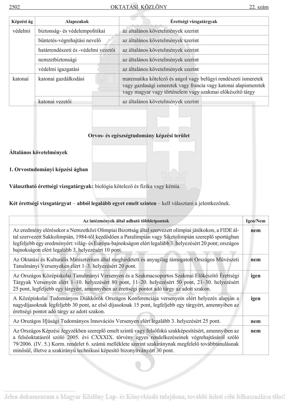 határrendészeti és -védelmi vezetõi az általános követelmények szerint nemzetbiztonsági az általános követelmények szerint védelmi igazgatási az általános követelmények szerint katonai katonai