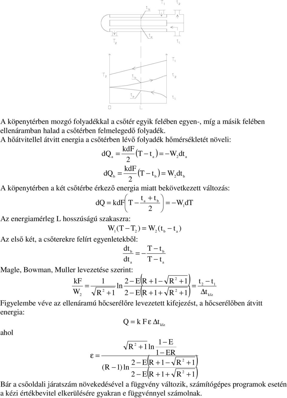 hosszúságú szszr: W (T T ) W ( ) Az els é, cserere felír egyenleel: d d Mgle, Bowmn, Muller levezeése szerin: F W E R ( + R + ( + + R + ) šz R + E R Figyeleme véve z