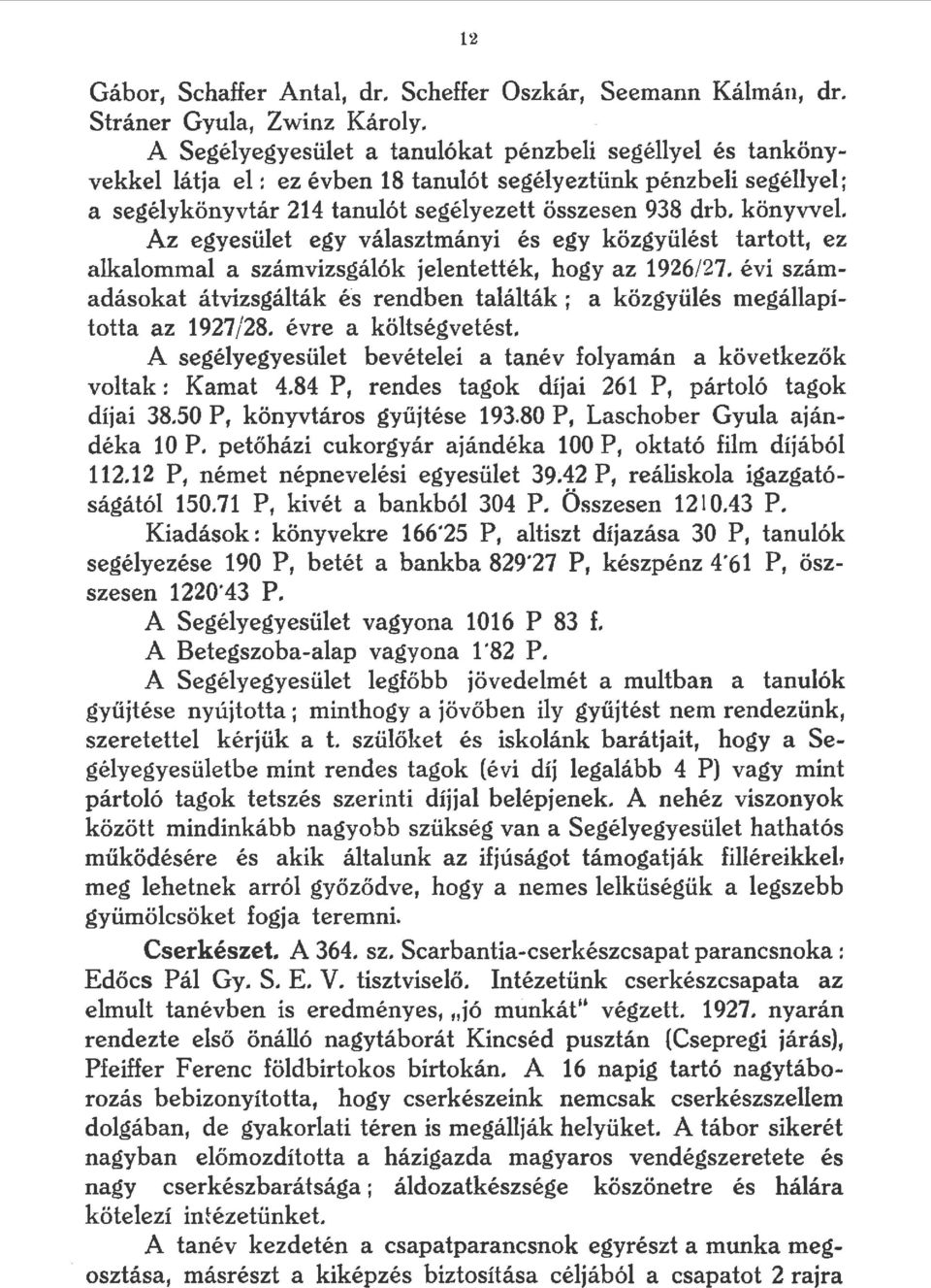 könyvvel Az egyesüet egy váasztmányi és egy közgyüést tartott, ez akaomma a számvizsgáók jeentették, hogy az 1926/27.