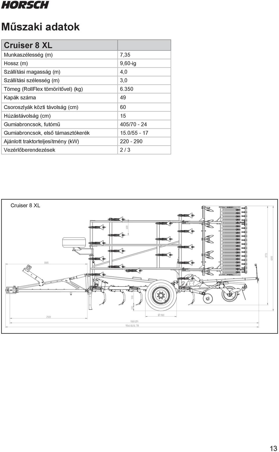 350 Kapák száma 49 Csoroszlyák közti távolság (cm) 60 Húzástávolság (cm) 15 Gumiabroncsok, futómű 405/70-24 Gumiabroncsok, első támasztókerék 15.