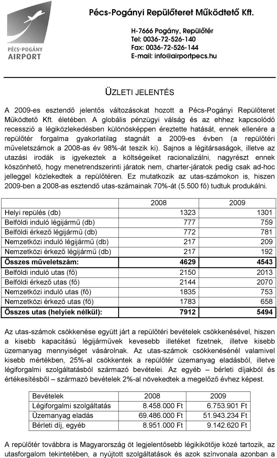 A globális pénzügyi válság és az ehhez kapcsolódó recesszió a légiközlekedésben különösképpen éreztette hatását, ennek ellenére a repülőtér forgalma gyakorlatilag stagnált a 2009-es évben (a