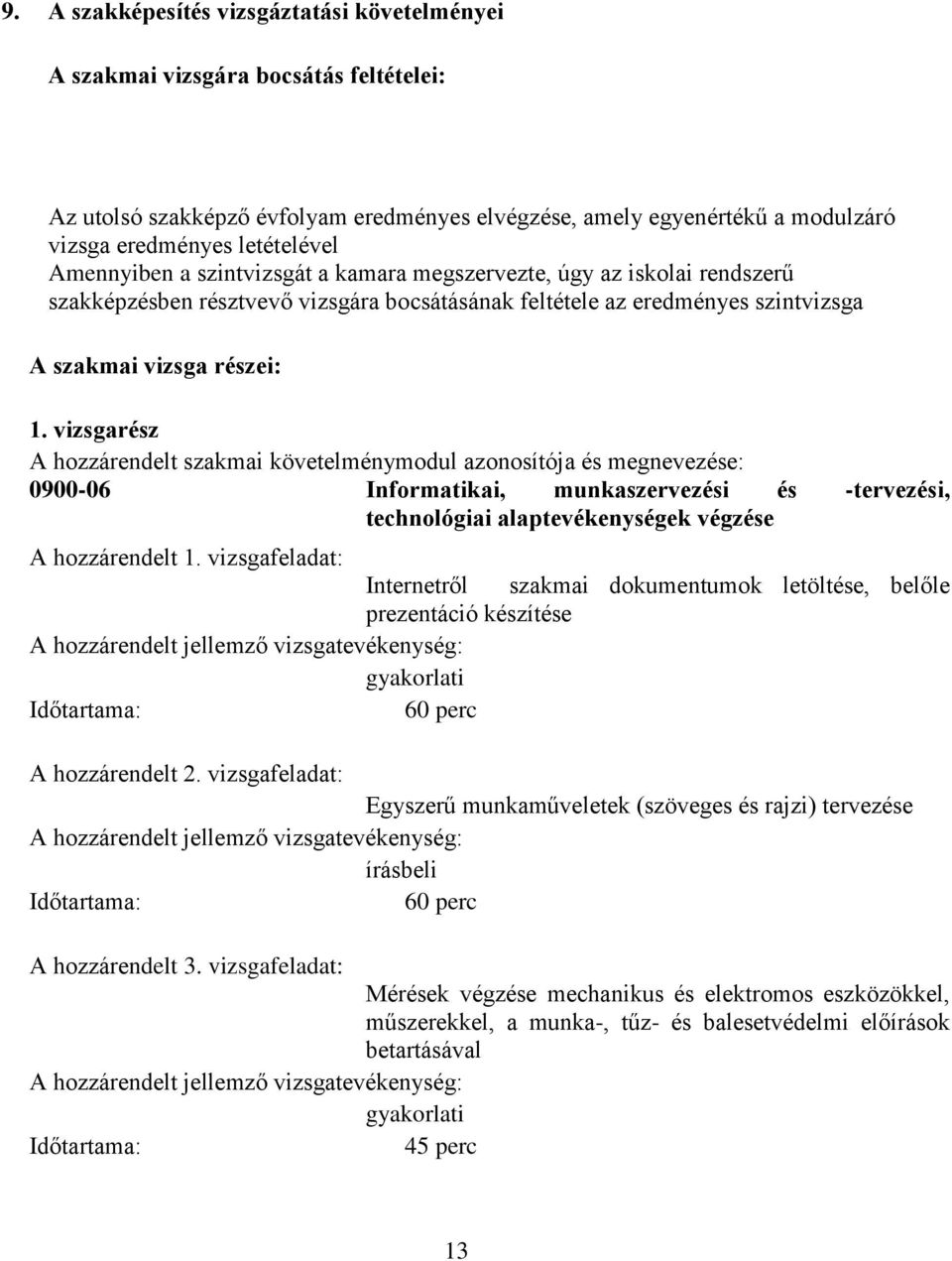 vizsgarész A hozzárendelt szakmai követelménymodul azonosítója és megnevezése: 0900-06 Informatikai, munkaszervezési és -tervezési, technológiai alaptevékenységek végzése A hozzárendelt 1.