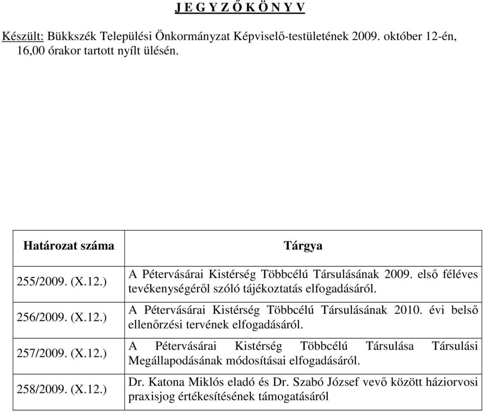 elsı féléves tevékenységérıl szóló tájékoztatás elfogadásáról. A Pétervásárai Kistérség Többcélú Társulásának 2010. évi belsı ellenırzési tervének elfogadásáról.