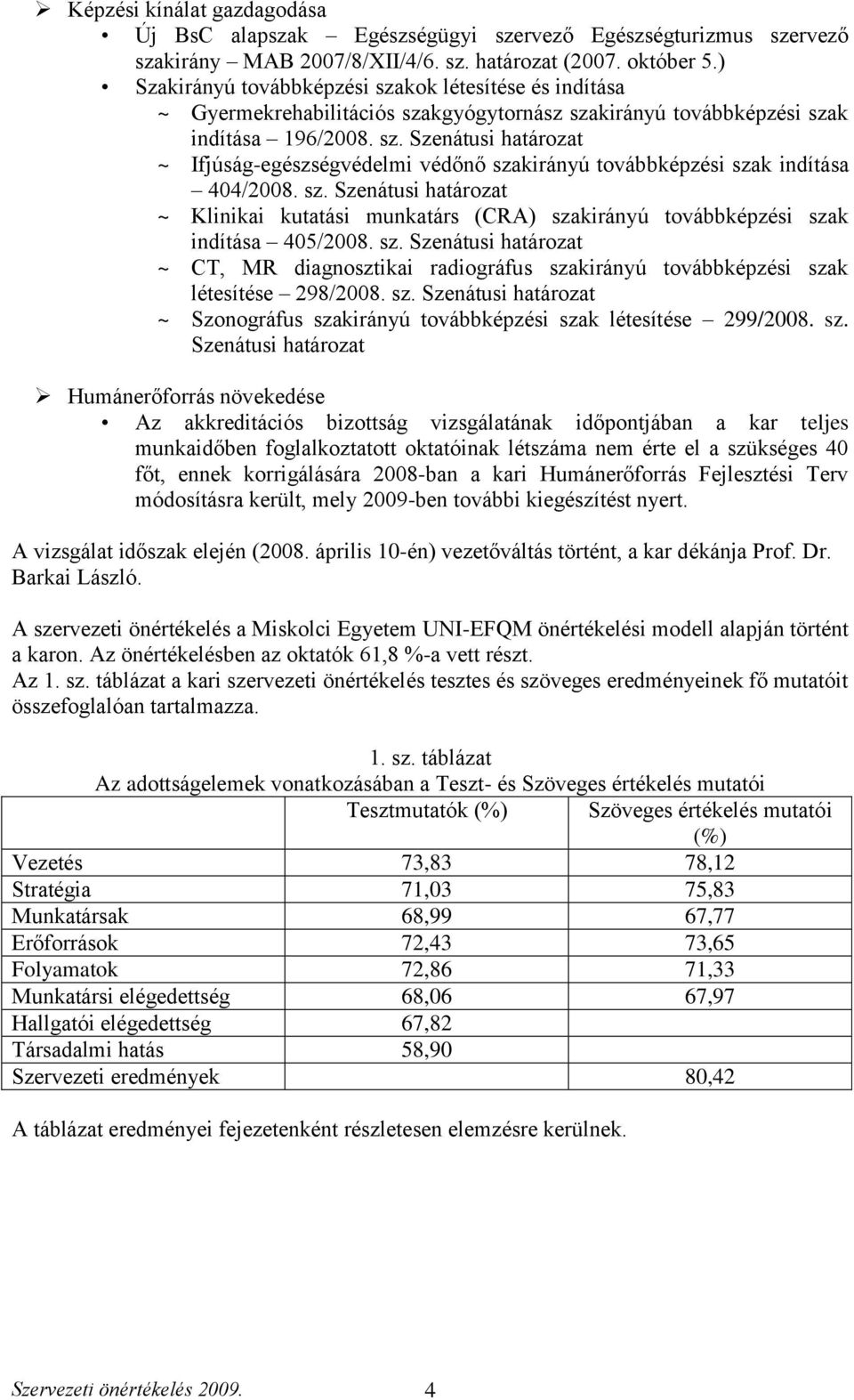 sz. Szenátusi határozat ~ Klinikai kutatási munkatárs (CRA) szakirányú továbbképzési szak indítása 405/2008. sz. Szenátusi határozat ~ CT, MR diagnosztikai radiográfus szakirányú továbbképzési szak létesítése 298/2008.