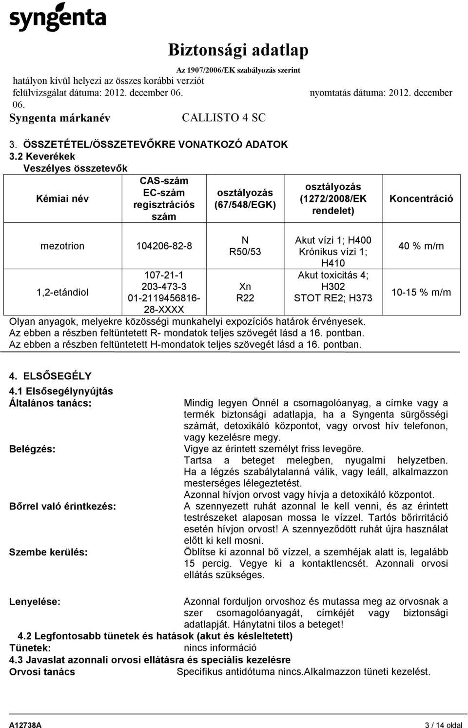 203-473-3 01-2119456816- 28-XXXX N R50/53 Xn R22 Akut vízi 1; H400 Krónikus vízi 1; H410 Akut toxicitás 4; H302 STOT RE2; H373 Olyan anyagok, melyekre közösségi munkahelyi expozíciós határok