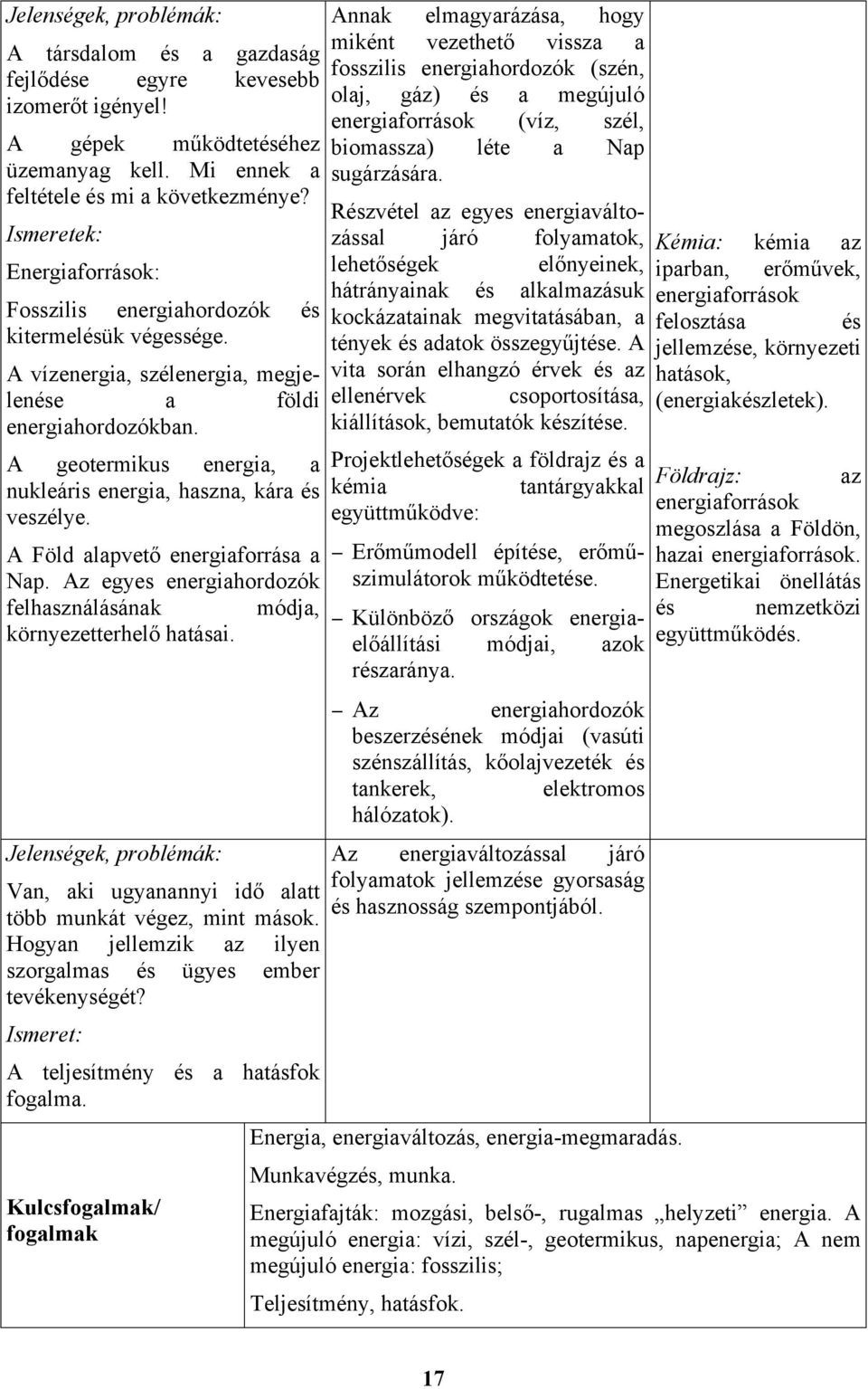 A geotermikus energia, a nukleáris energia, haszna, kára és veszélye. A Föld alapvető energiaforrása a Nap. Az egyes energiahordozók felhasználásának módja, környezetterhelő hatásai.